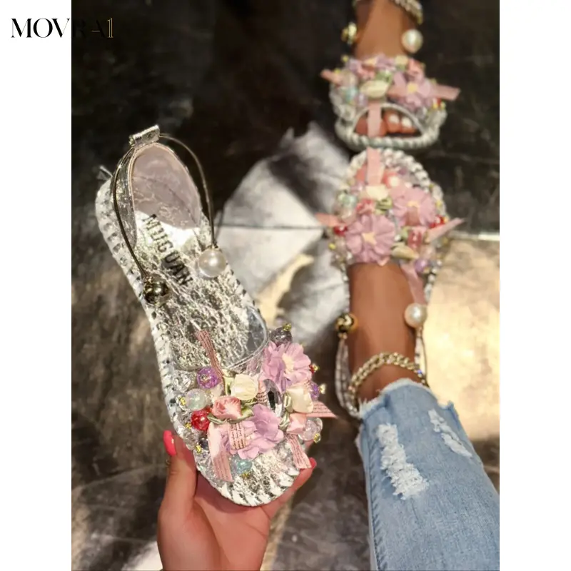 MOVRA1 New Women's Floral Sandals,-End Quality, Full-Decoration, Skin Flower Bottom, Perfect Match Style