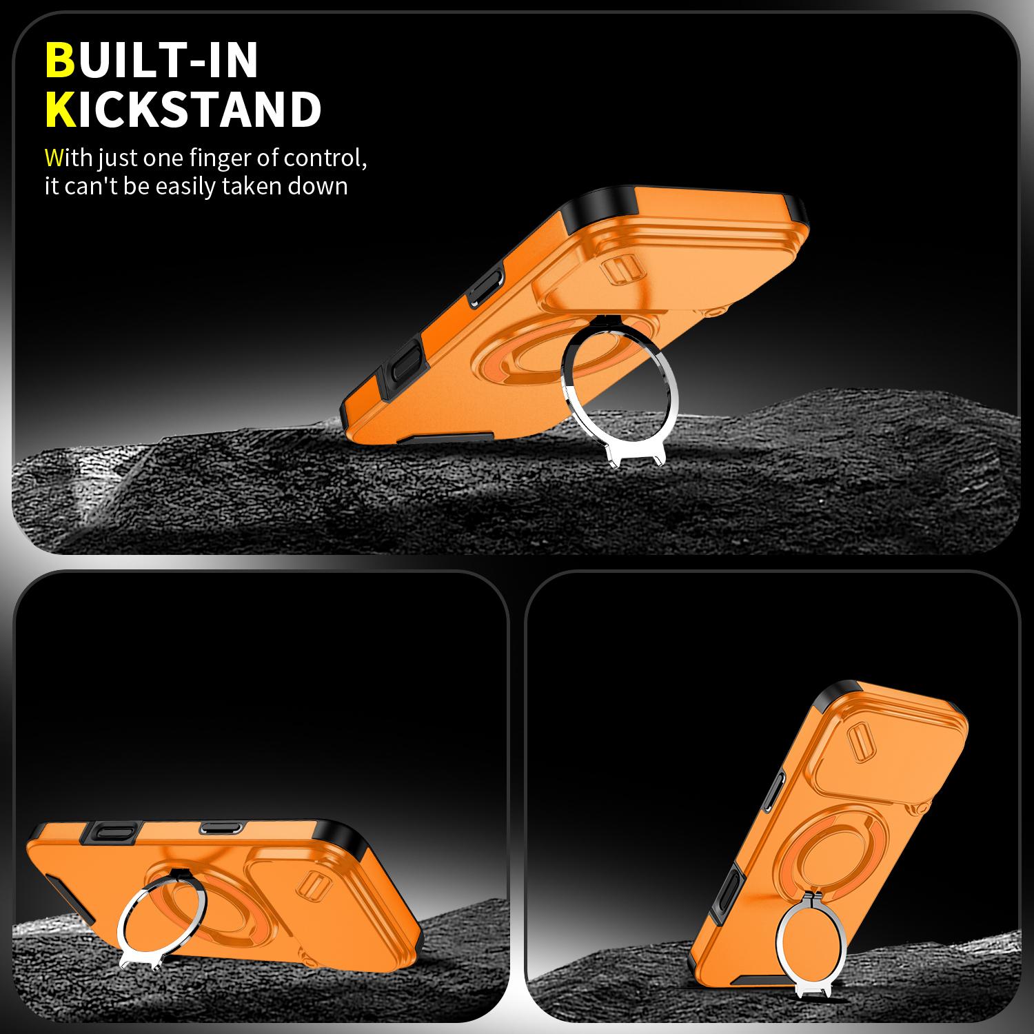 For iPhone 17 Pro Max 16 15 14 13 12 Magnetic Ring Stand Case Compatible with MagSafe Accessories, with Phone Ring Grip Holder Kickstand/Slide Camera Cover, Protective Sturdy Case