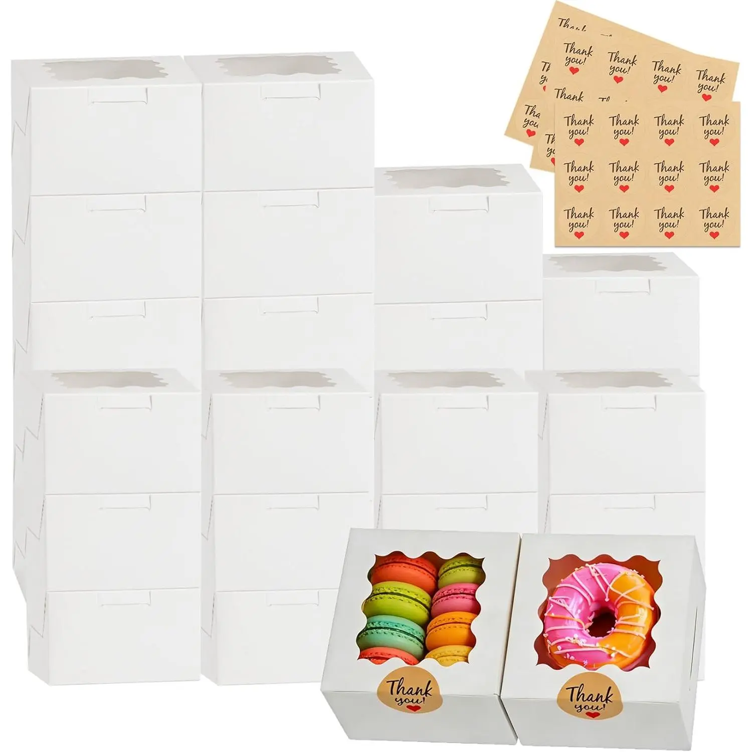 Sturdy Baked Goods Cookie Boxes with Transparent Window, 26-Count, 4x4x2.5 In, for Dessert, Pastry, Birthday Cake