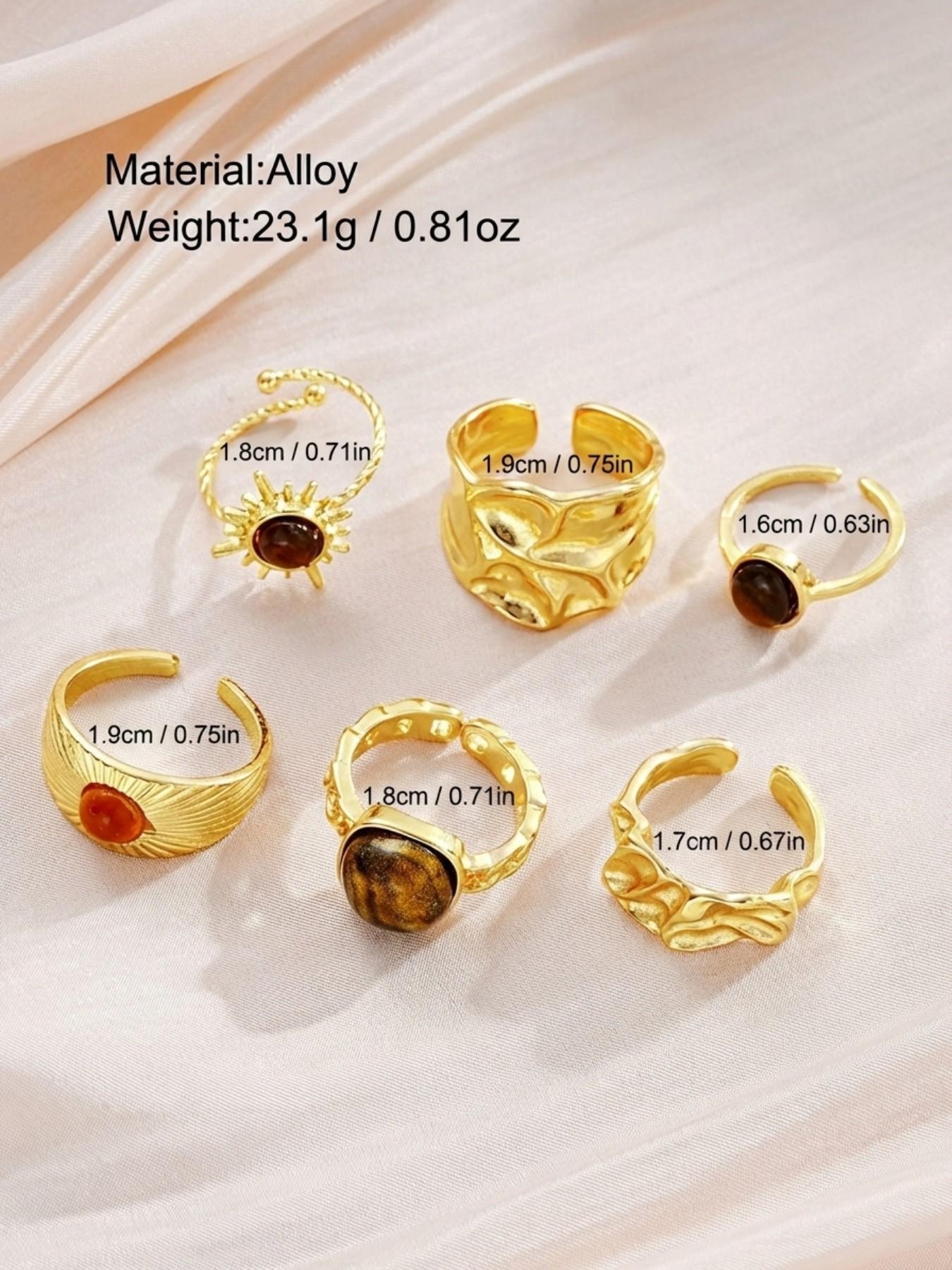 6-Piece Vintage Gemstone Irregular Ring Set, Perfect for Daily Wear, Ideal Gift, Unique Jewelry Collection, Stylish Accessories