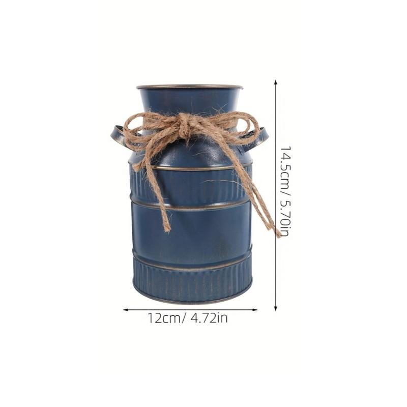Vintage Rustic Metal Cylinder Vase with Handle, Farmhouse Decor Watering Can, Living Room Desk, Coffee Shop, Garden Party, Wedding Party Decoration