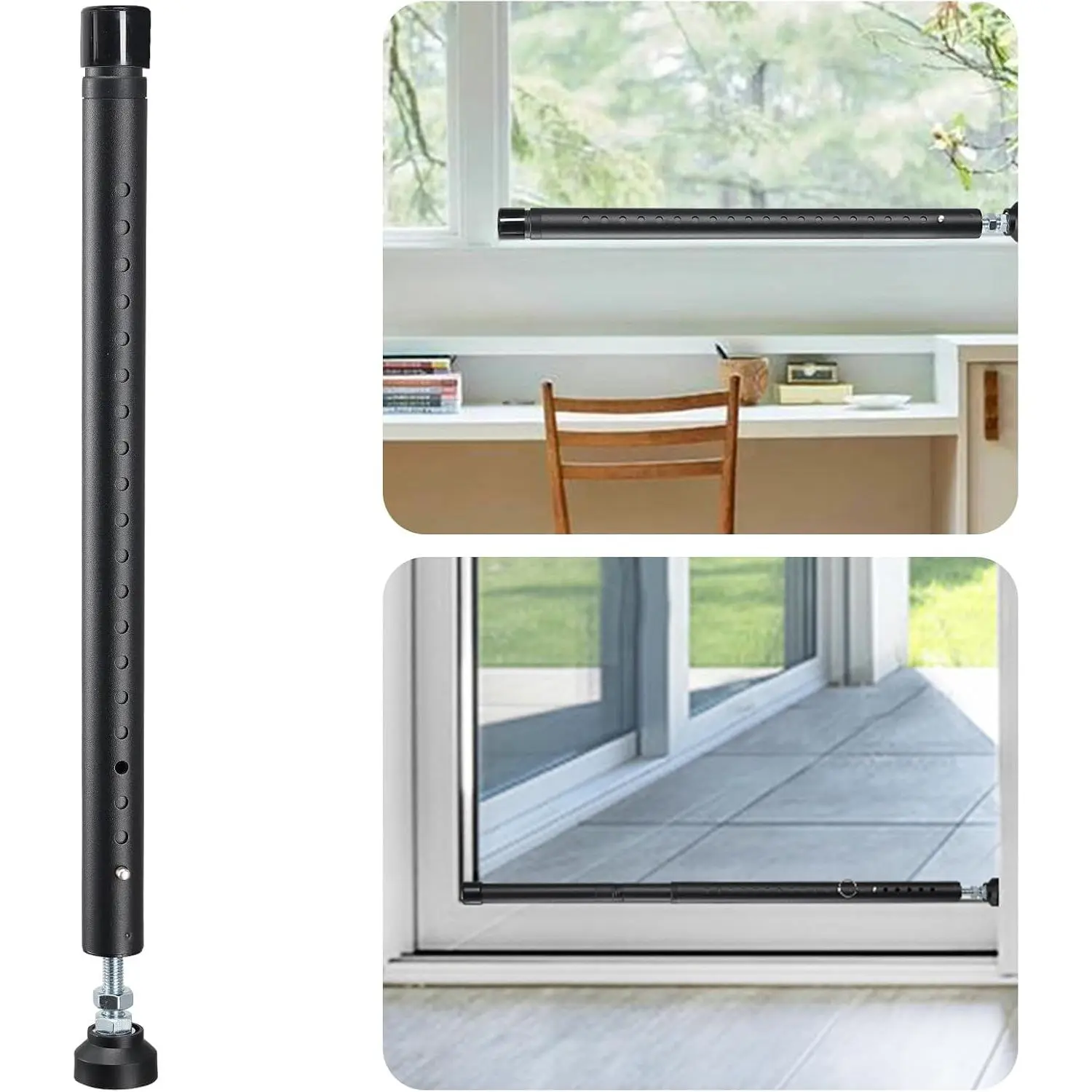 Sliding Door  Bar, 18"-50" Adjustable Window  Bars with Rubber Tips, Heavy Duty Door Jammer, Window Bars  Inside, Window Lock Bar for  Apartment Travel Patio (Black)