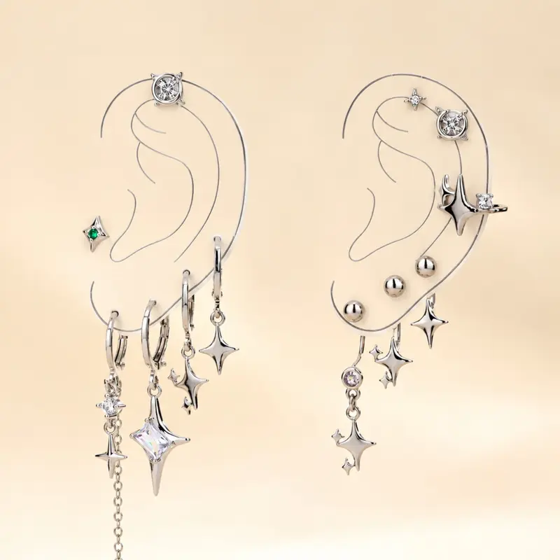 Star Design Earrings Set, Punk Style Earrings for Women & Men, Fashion Jewelry for Party, Daily Clothing Decor, Trendy All-match & Exquisite Jewelry for Birthday Gift, Dangle Earrings Men, Hoop Earring Sets, Trendy Fashionable Accessories