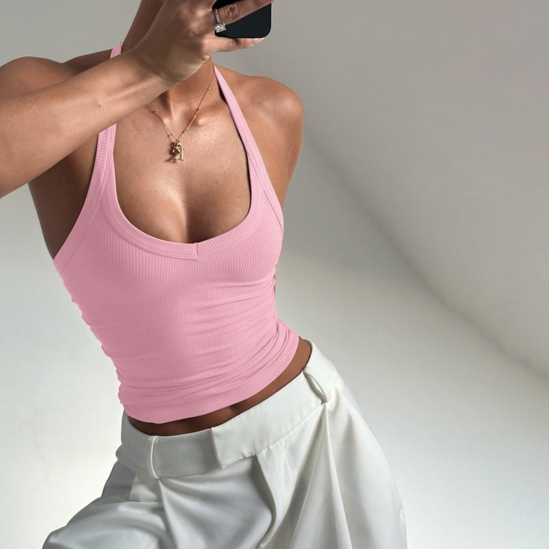 YehGoods 2026 Women'S Solid Ribbed Halter Neck Tank Top, Active Top, Casual Sleeveless Top For Daily Wear, Clothes For All Seasons shirts women