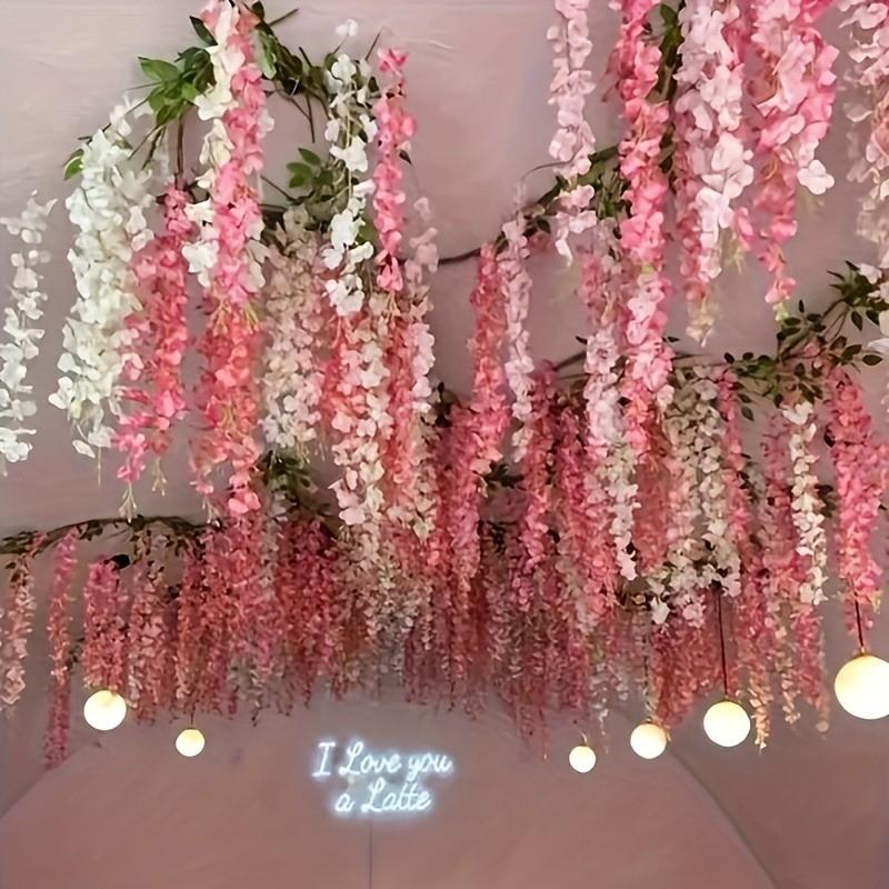 A Set of 30 Pink Artificial Wisteria Flowers for Hanging Decoration - Synthetic Vines for Decorative Purposes, And Indoor/Outdoor Decor, Suitable for Family Gatherings, Perfect for Ceiling Coverage, Weddings, Celebrations, Festivals Fake Flowers