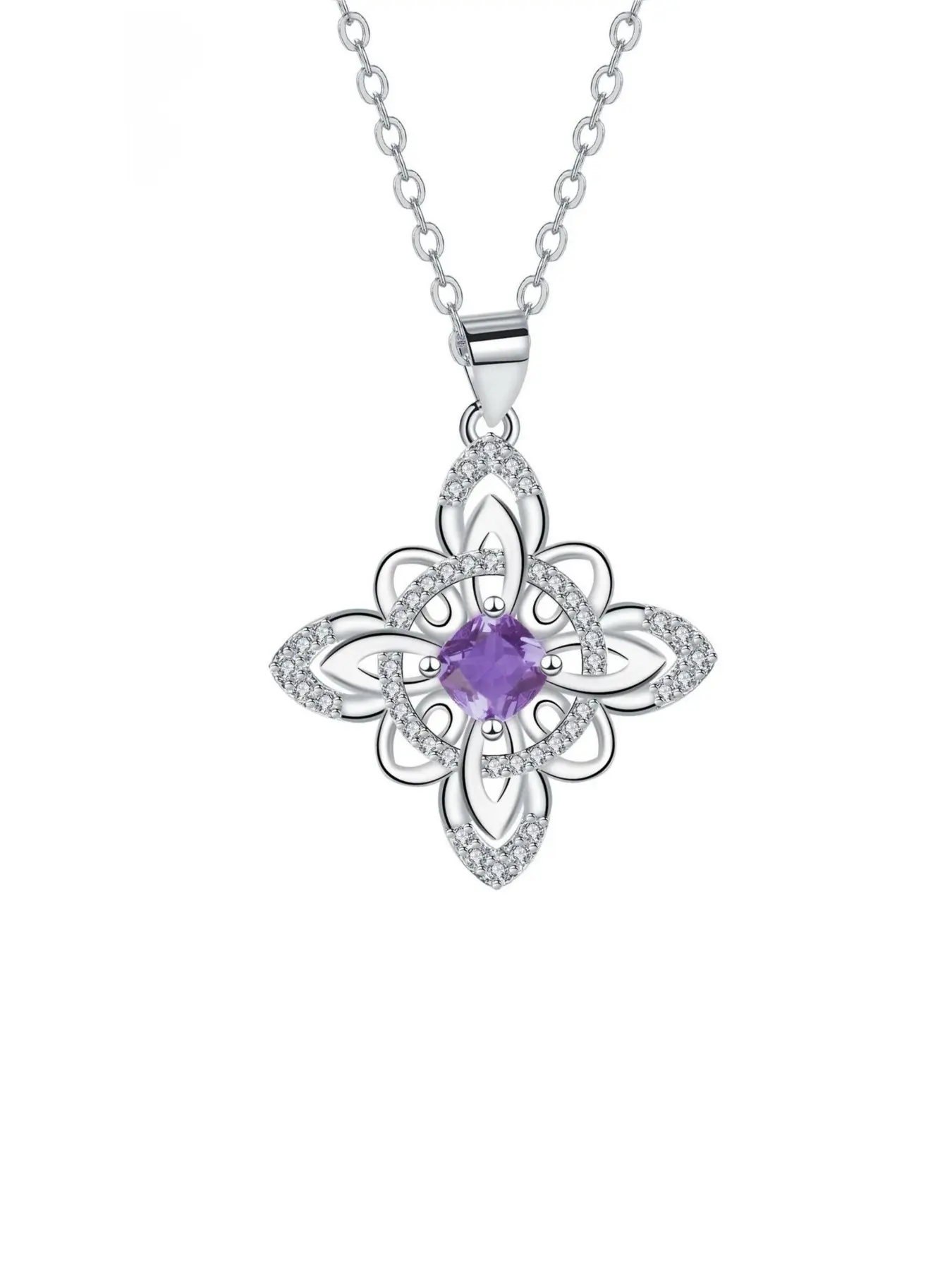 Celtic Knot Necklace for Women, Purple CZ Pendant, Dainty Gothic Jewelry, Mystical Style Gift for Her