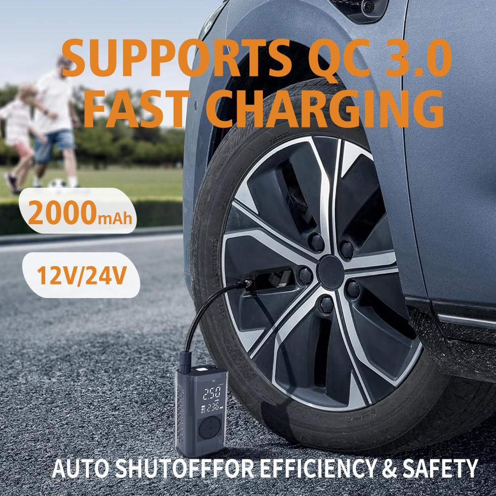 Portable Wireless Car Air Pump Never Stranded Again! 150PSI Fast Tire Inflator + Reverse Charger + LED Flashlight – All in One!
