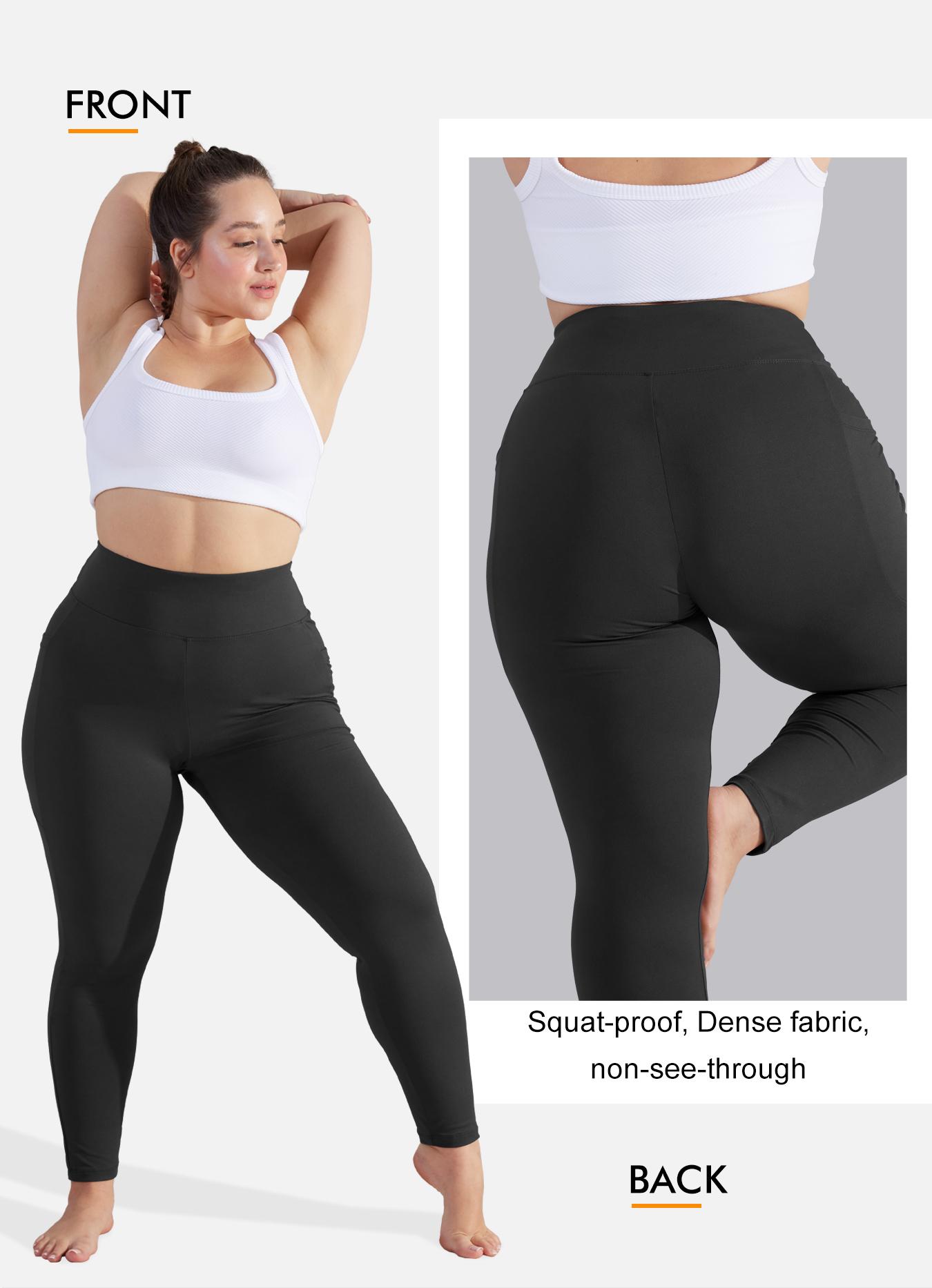 Plus Size Solid High Waist Fitted Leggings with Pockets, High Elastic Four-Way Stretch, All-Day Comfort Fit, 3-Pack Fashionable & Versatile Leggings