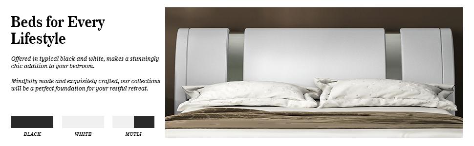 Allewie Queen/king Size Platform Bed Frame with Iron Piece Decor, 【Frame Only No Mattress】Faux Leather Upholstered Bed with Curved Adjustable Headboard, Wooden Slats Support, No Box Spring Needed, Modern Style, White/Black,#TikTokShopBacktoSchool