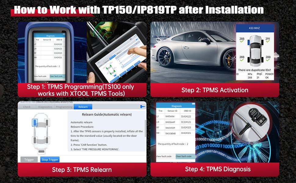 [Summervibes] XTOOL TS100 TPMS Sensor(315/433MHz), Programmable Car TPMS Sensor Replacement, Tire Pressure Monitoring System Sensor, Work with XTOOL TP150/IP819TP tire pressure monitor tpms programming tool