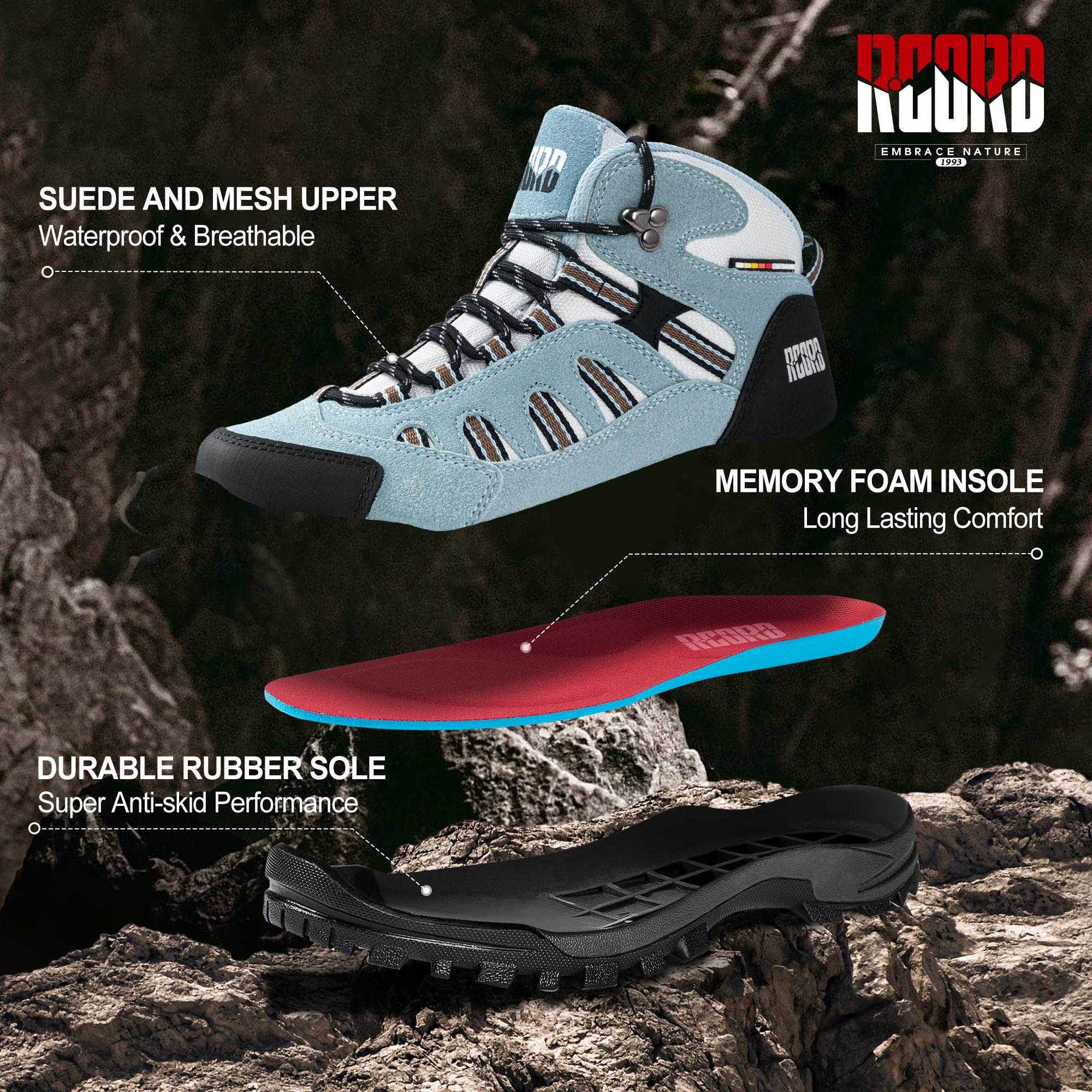 R CORD Women's Hiking Boots Waterproof Lightweight Women's Hiking Shoes Ankle Support Outdoor Hiking Shoes Non-slip Stable Shoes Weatherproof Footwear Durable Rubber Sole Tread Pattern Stability