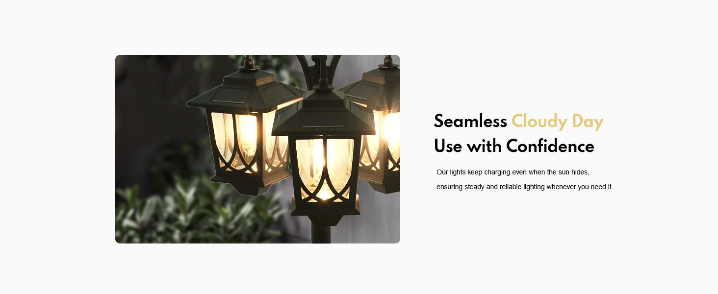 Hoodink Solar Lamp Post, Solarlights with 3-head, Outdoorlighting, Waterproof Outdoor Lamp Post Lights, Solar Outdoor Lights for Lawn, Pathway, Yard, Front/ Back Door, 60 Lumens,Decoration