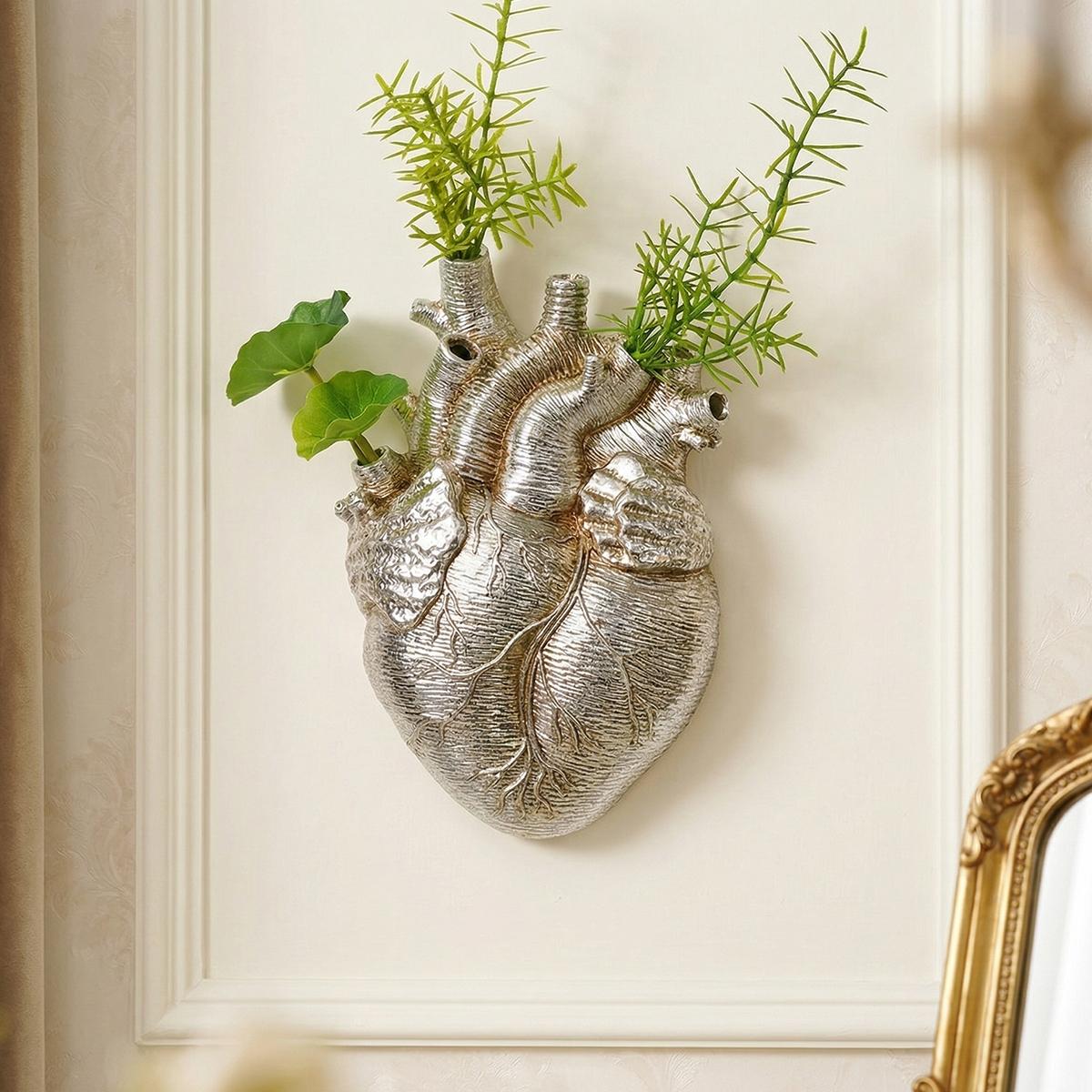 European Resin Heart-Shaped Hydroponic Hanging Decorative Vase, Modern Wall Decoration, Multi-Color Options, Home & Garden Decor