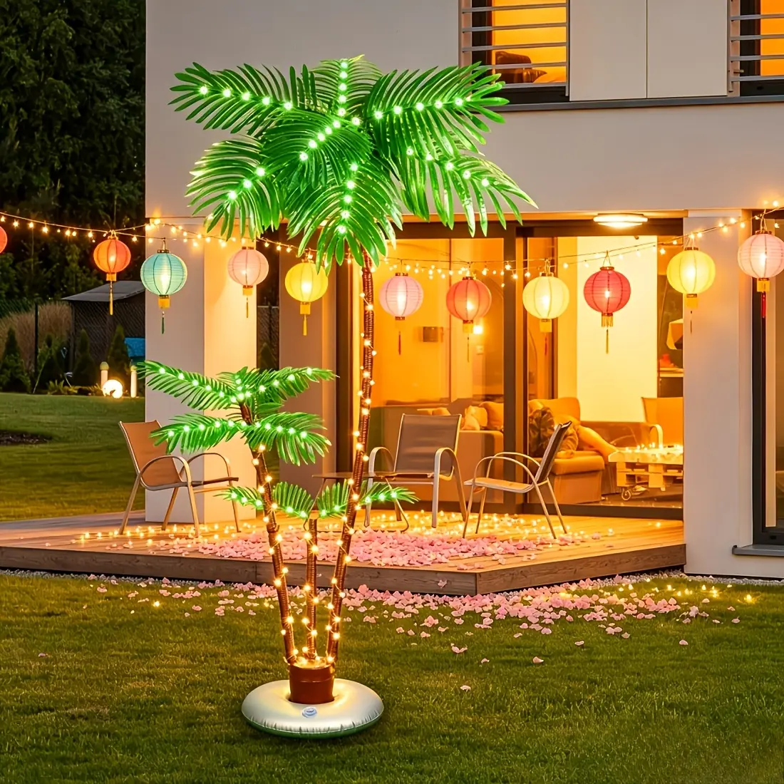 Solar Lighted Palm Trees for Outside Patio Bar Pool Deck Outdoor Decorations LED Artificial Fake Tree Lights for Yard Tropical Party Christmas,Summervibes