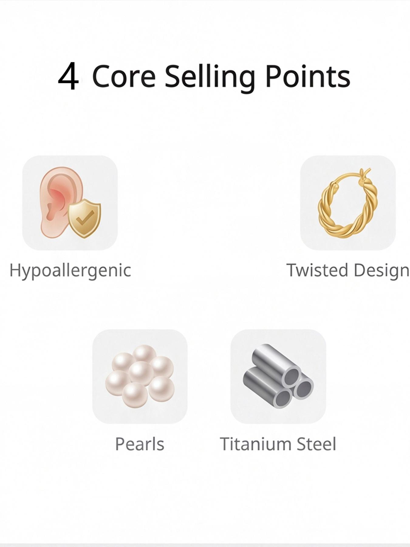 Women's Hypoallergenic Titanium Steel Twisted Pearl Hoop Earrings, Non-Fading Huggie Earrings Premium Fashion Jewellery Jewelry Box Included with Every Order