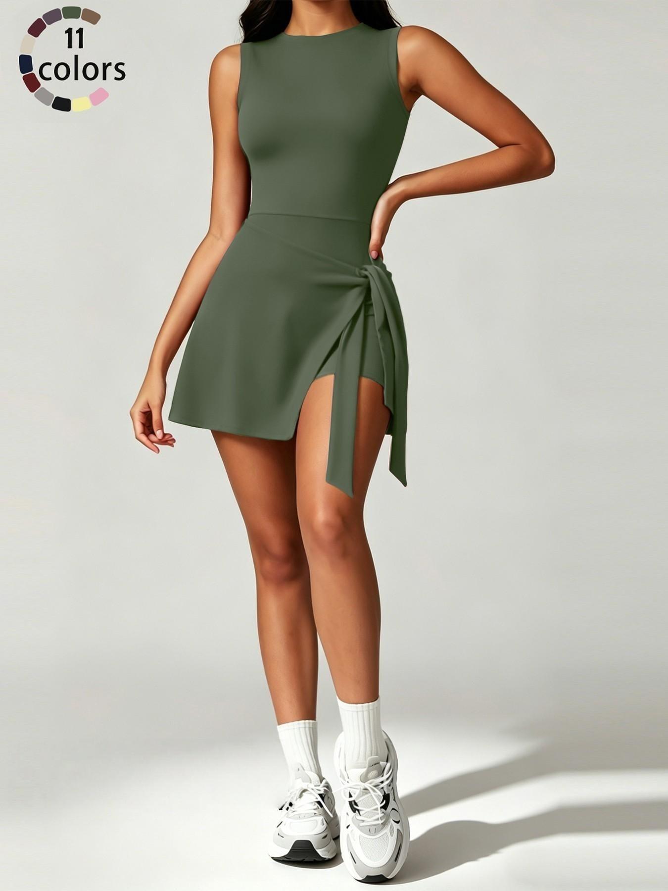 Women's Quick-Dry Sporty Wrap Dress - Sleeveless, Slim Fit, Above the Knee Sheath, Golf & Yoga Active Wear, Athleisure Sporty Chic Clothing