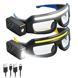 LED Glasses Rechargeable Headlight with Motion Sensor and Touch Control, 5 Modes USB C Lighted Glasses for Night Running,Camping, Fishing, Cycling, Hiking, Car repair,Hands-Free Lighting