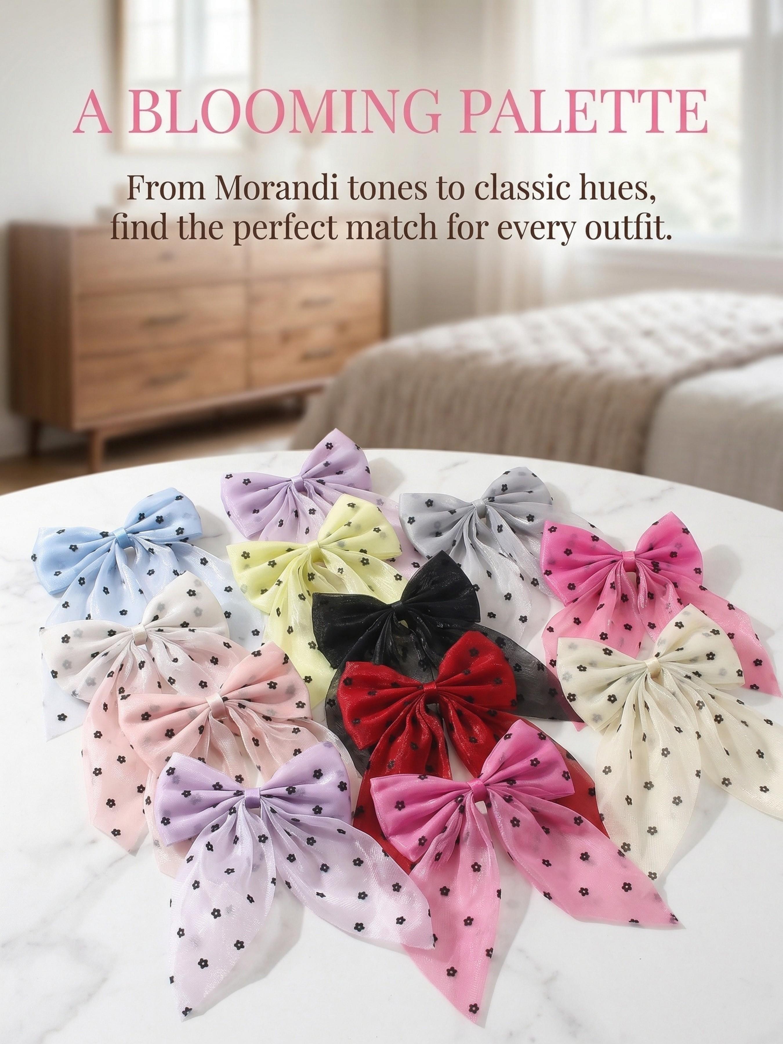 6/12/24/50pcs - Polka Dot Organza Bow Hairpins Set, Lace Silk Bow Hairpins, Duckbill Clips, Women's Headwear Accessories, Suitable for fashion-conscious girls, for daily outfits, parties, weddings as bridesmaids, school looks, etc.