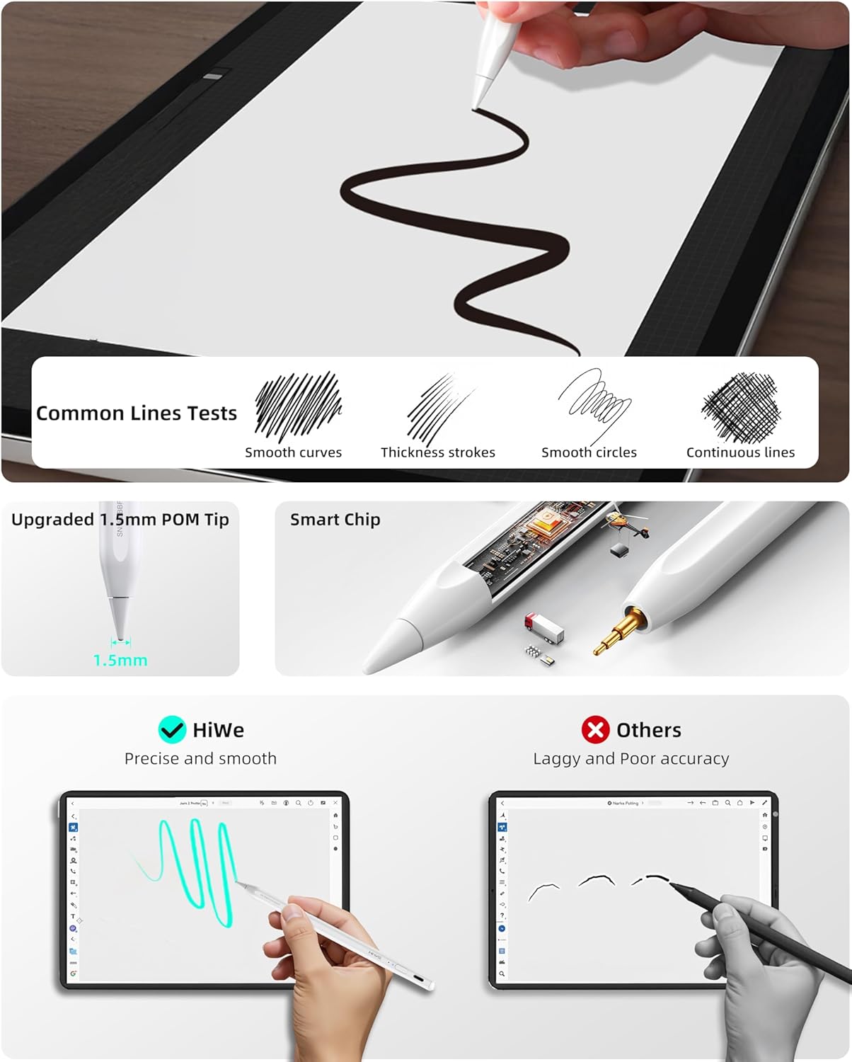 HIWE Anti-Lost Stylus Pen for iPad 2018-2025 Find My Support Tilt Sensitivity Magnetic Shortcuts Fast Charge 10H Battery 3 Replaceable Tips HIWE Anti-Lost Stylus Pen for iPad 2018-2025 Find My Support Tilt Sensitivity Magnetic Shortcuts Fast Charge 10H Battery 3 Replaceable Tips