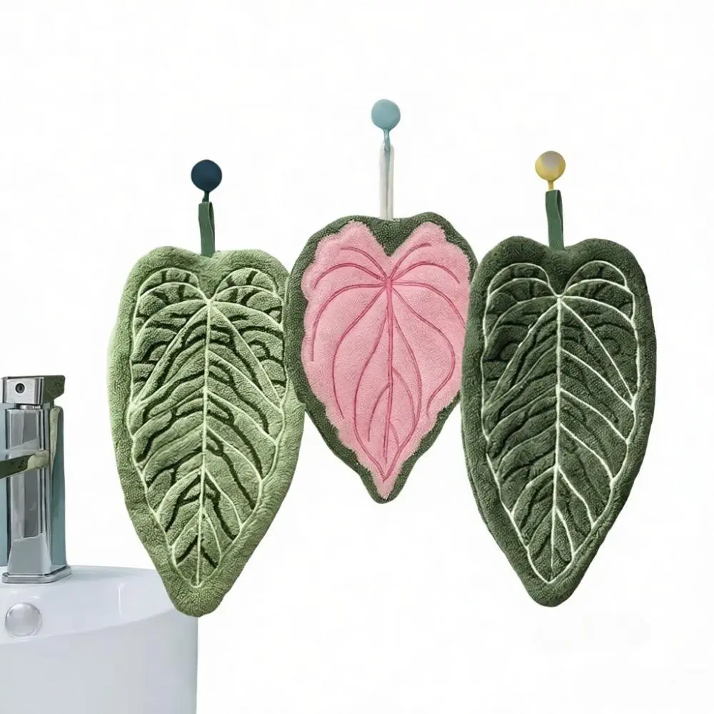 3-Pack Botanical Leaf Hand Towels | Ultra-Absorbent Coral Fleece & Quick-Dry | Hangable Kitchen & Bathroom Towel Set | Aesthetic Home Decor & Apartment Essentials
