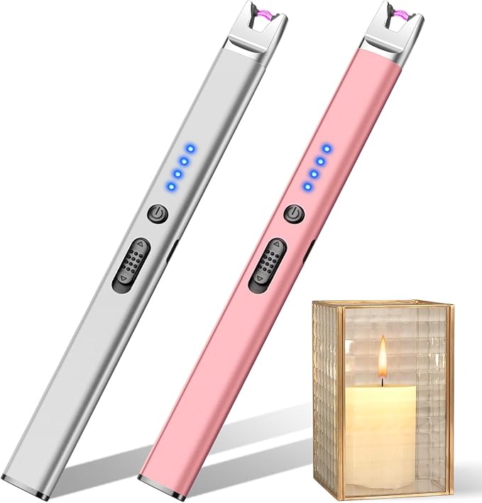 2 Pack Electric Candle Lighter, Rechargeable USB, Mothers Day Gifts for Mom from Son Daughter, Birthday Gifts for Valentines Day, Windproof Lighters for Candle Camping Kitchen BBQ Daily Use(Silver, Rose Gold) Utensils Portable Black&Gold