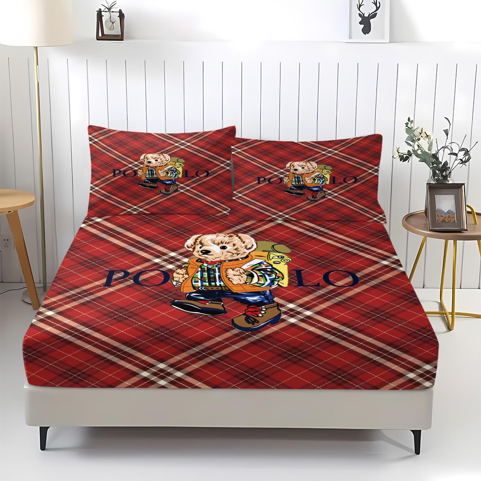 Teddy Bear Pattern Bed Sheet, Comfortable Printed Pattern, Includes 1 Bed Sheet and 2 Pillowcases, Comfortable Bedding, Non slip Dust Cover Suitable for Bedroom and Guest Room, Suitable as a Gift for Children or Adults