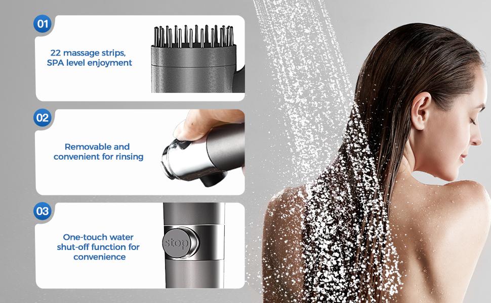 2-Pack Turbo High Pressure Shower Head with 5 Filters + Hose & Bracket | Hard Water Filter Shower Head for Low Pressure | Removes Chlorine & Scale | Saves Water & Energy, Modern Spray Shower for Bathroom