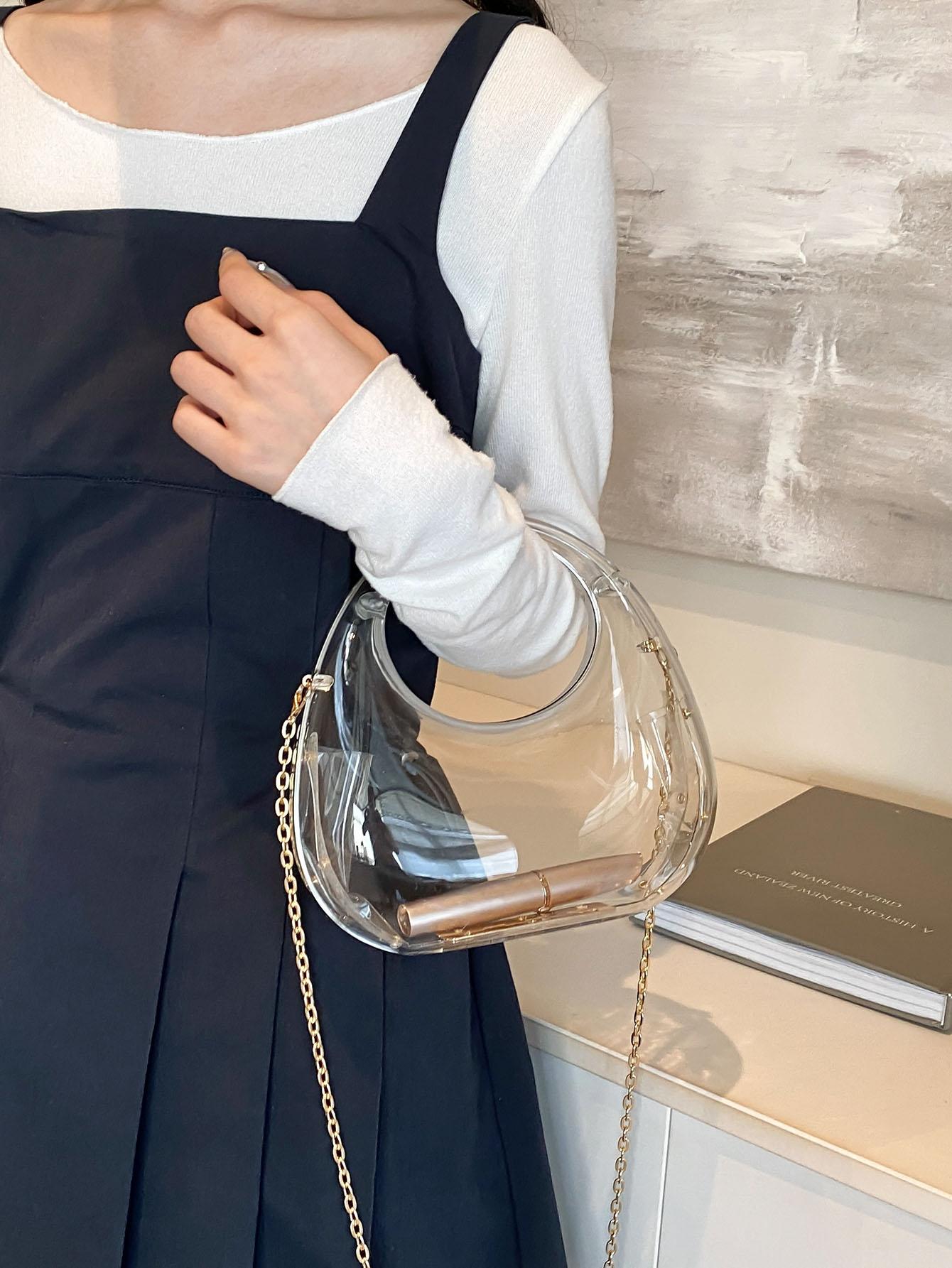 Women's Acrylic Box Bag, Fashionable Lipstick Coin Accessory Organizer Crossbody Bag, Elegant Party Chain Tb Purse