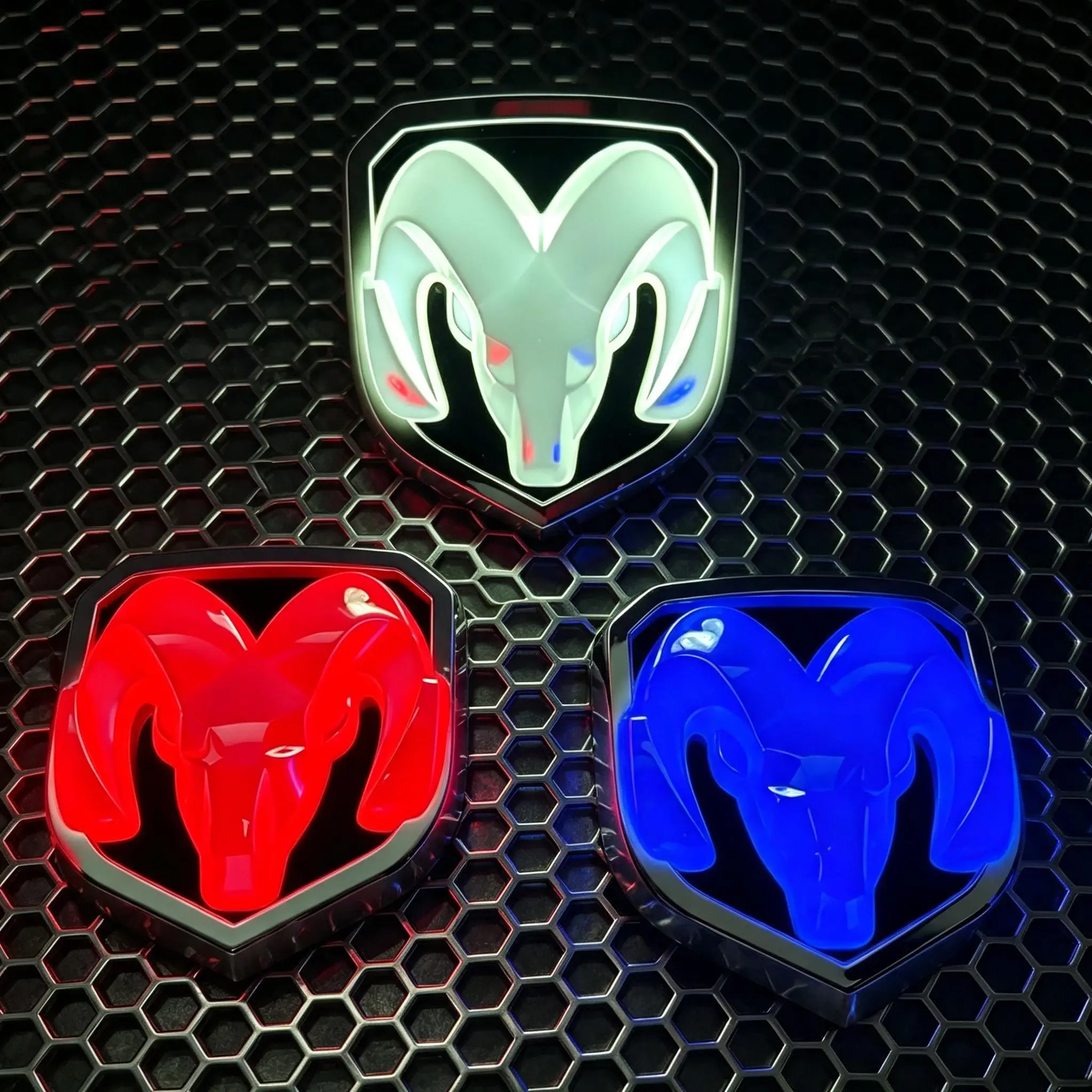 Compatible With Dodge Ram Cool Ride Series, LED Illuminated Emblem Set With Front Grill Badge And Rear Logo Lights, Waterproof Custom Vehicle Accessories For Pickup Exterior Decoration And Personalized Truck Builds