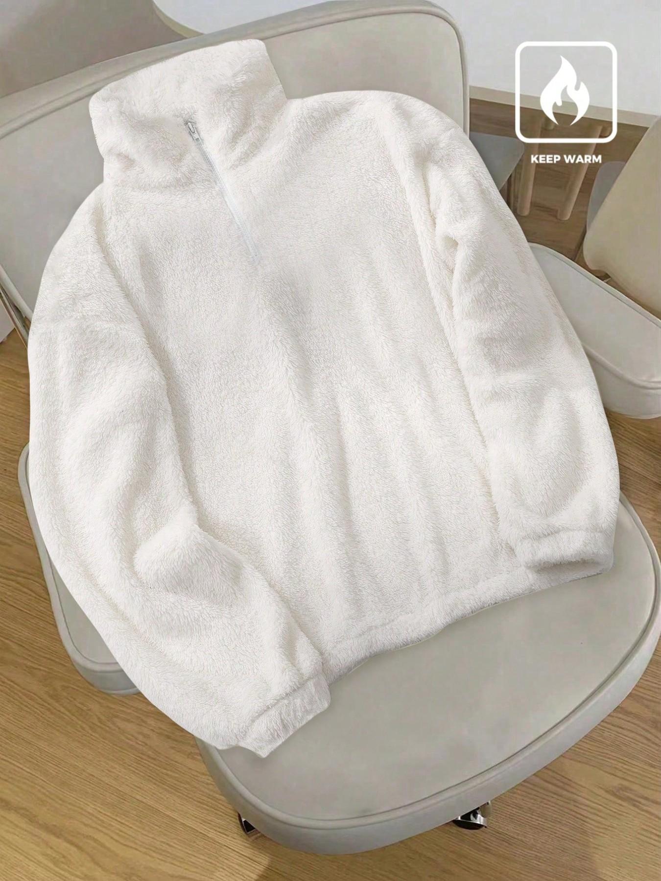 Men's Quarter Zip Fleece Pullover Sweatshirt, Solid Color Plain Long Sleeve, Casual Style, Perfect for Daily Wear and Outdoor Activities