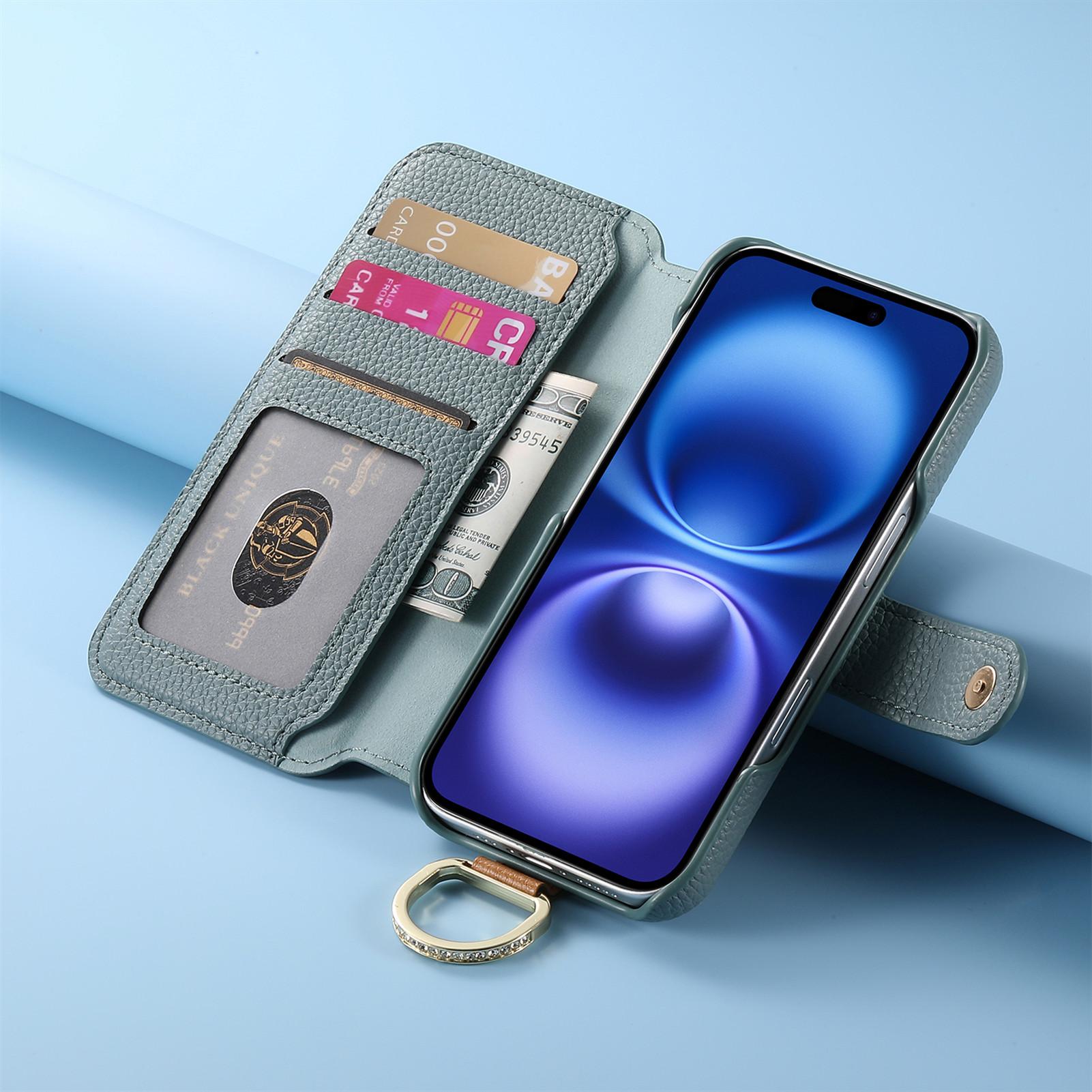 Leather Wallet Phone Case with Ring Strap Holder Stand, Multi Card Slots, Zipper Phone Pouch and Magnetic Closure, Fits iPhone 17/16/15 Series