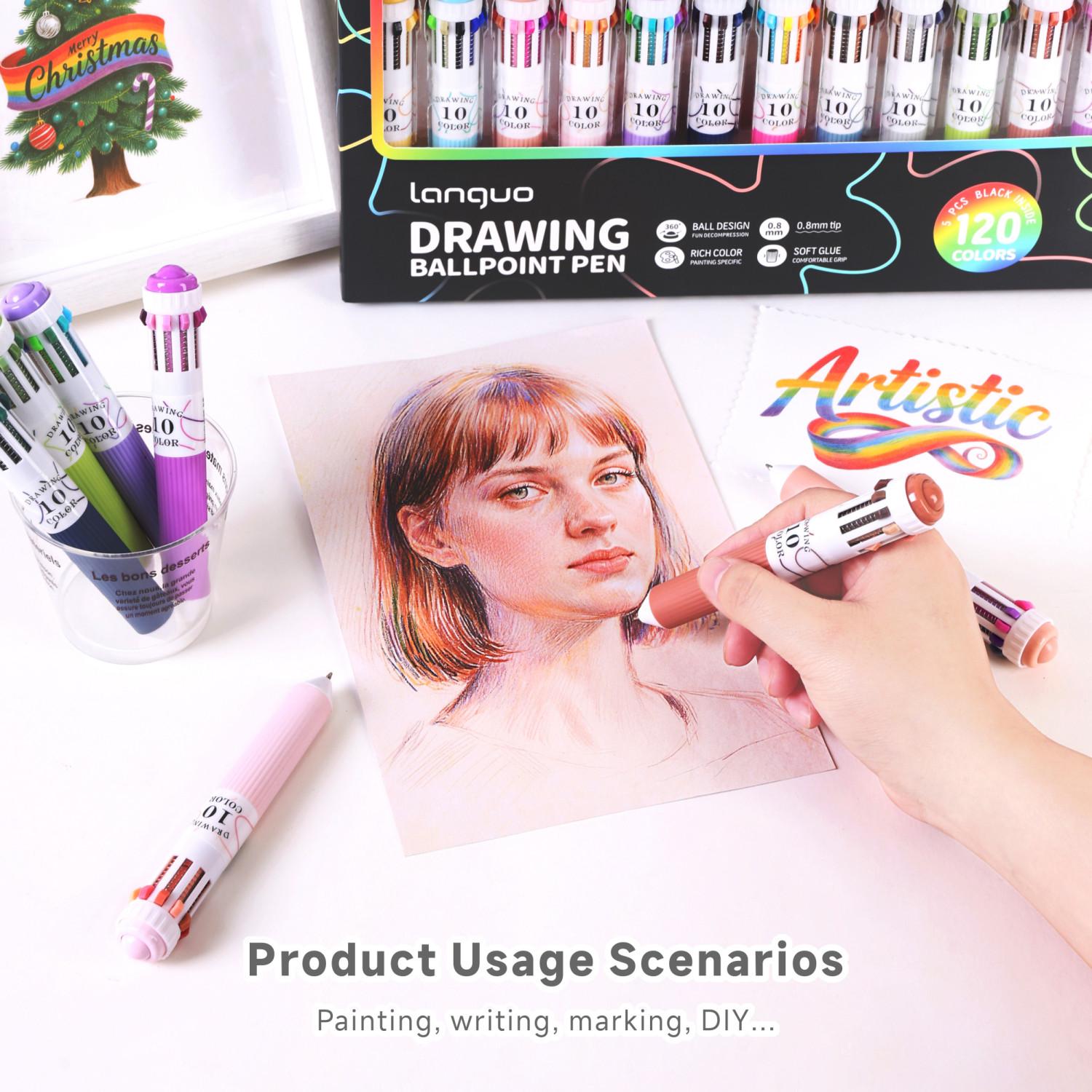 28/60/120 Colors Multicolor Ballpoint Pen Set 0.8mm, 10-in-1 Colored Pens Fine Point Retractable Ballpoint Pens for Office School Supplies Students Gifts, 3/6/12 Pack