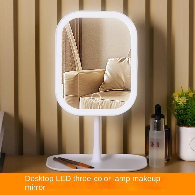 Unique Designer Vanity Mirror Three ColorsLEDLight Makeup Mirror Touch Control Desktop Mirror Bedroom Dressing Mirror