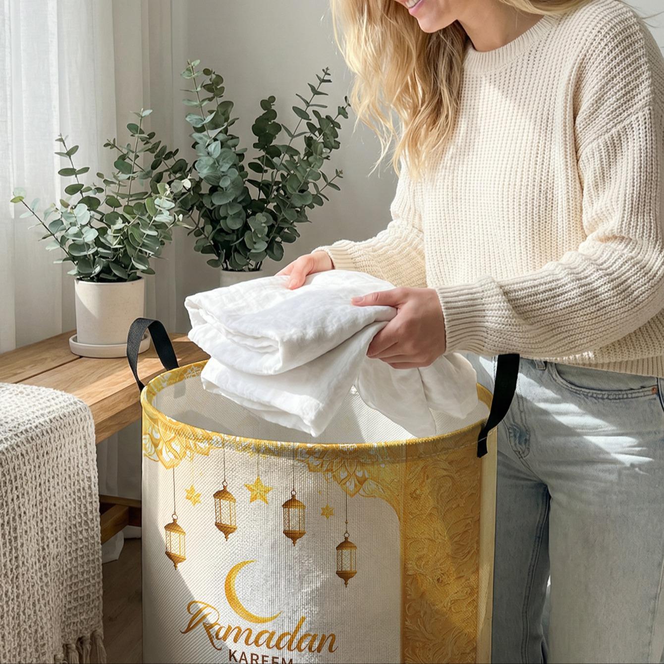 Castle Print Laundry Basket with Handle, Durable Halloween Home Foldable Dirty Clothes Storage, Large Capacity Toy Organizer