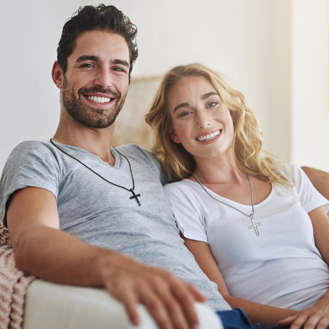 Cross Necklace Set for Men & Women – 2PCS Titanium Steel Pendant Chain, Meaningful Prayer Gift for Him & Her