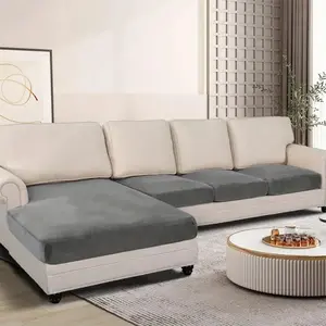 Soft Velvet Sofa Covers Elastic Couch Slipcovers Luxury Plain Living Room Chaise Lounge Case Pet-Friendly Removable Warm