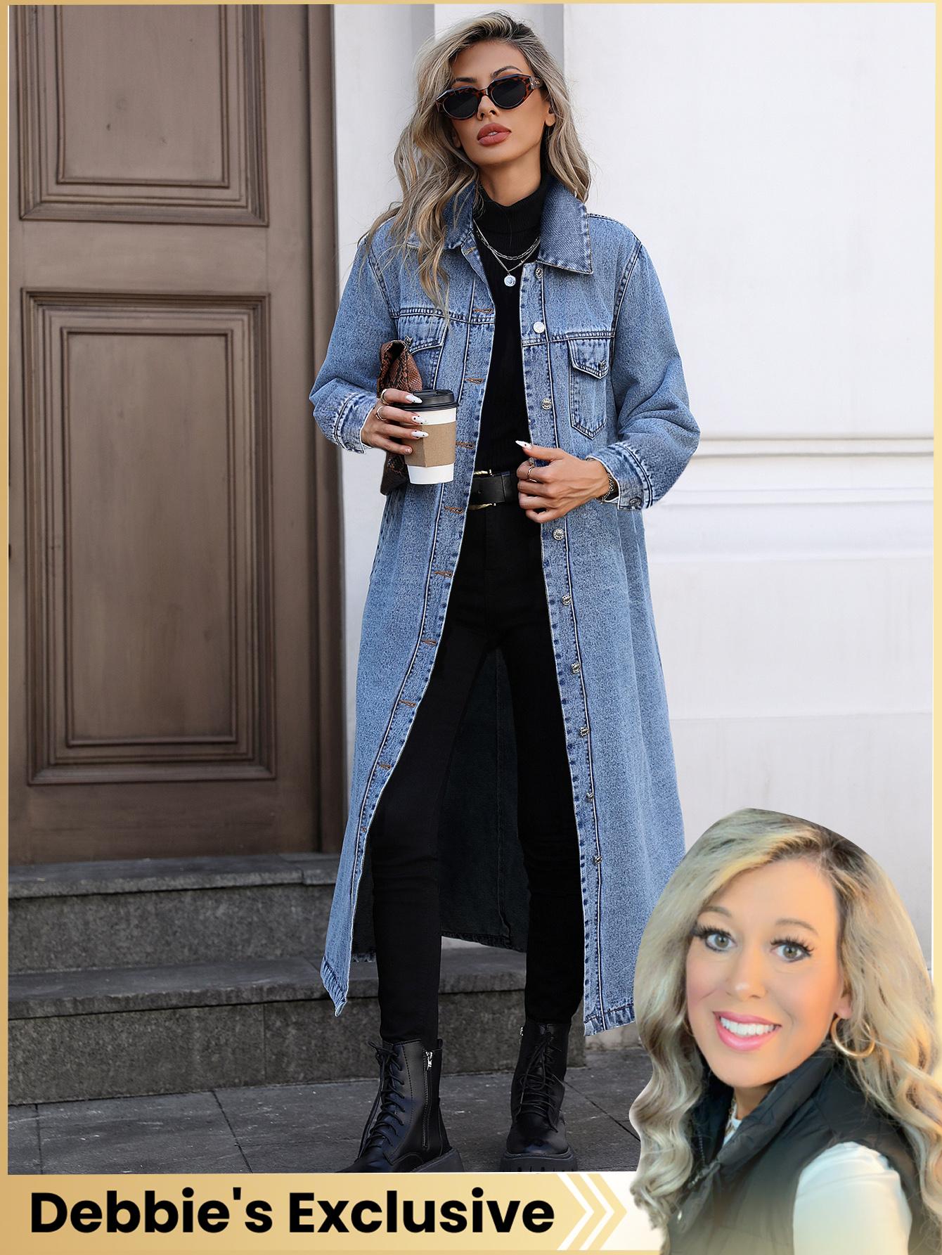 Women's Y2K Long Windbreaker Denim Jacket, Slim Fit Casual Fashion Outerwear for Spring & Fall, Elegant College Student Style