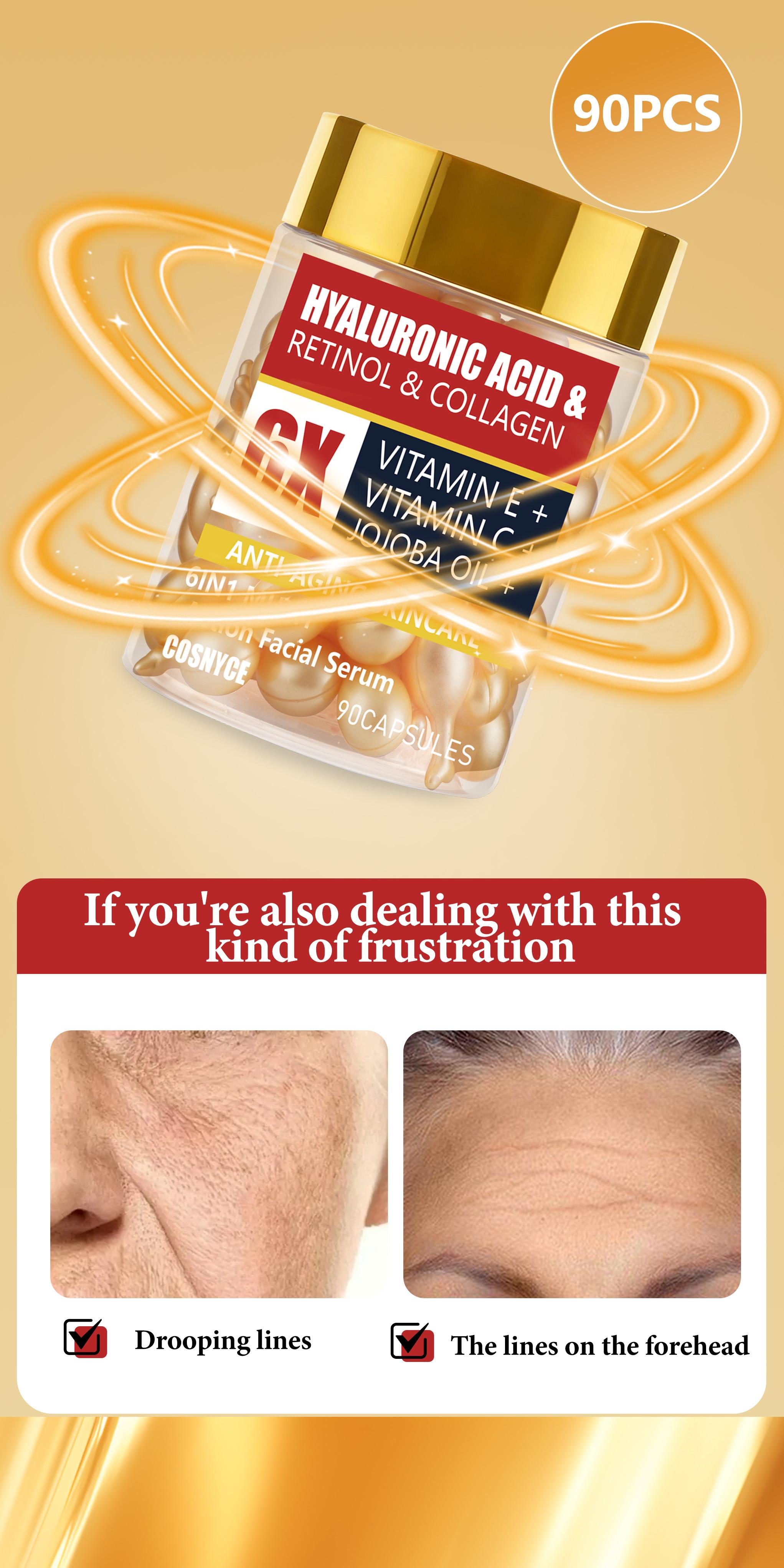 Cosnyce Six-In-One Facial Essence, Hyaluronic Acid Retinol, Moisturizing, Firming, Skin Care, Multi-Effect Serum