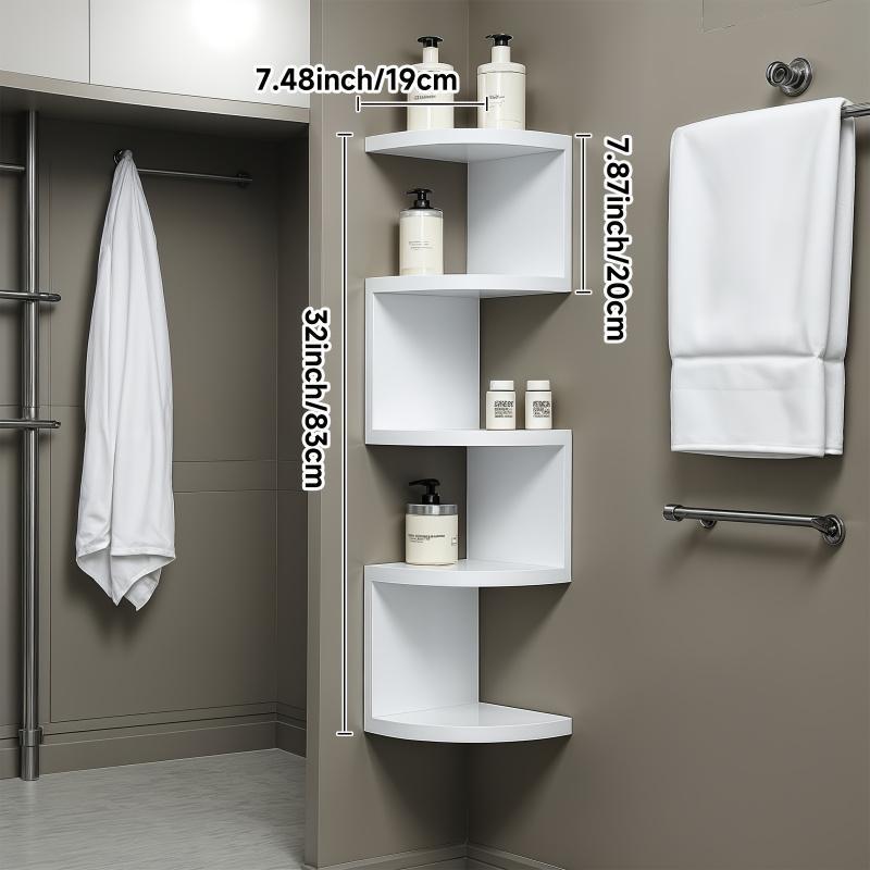 [5-Tier Space-Saving Corner Shelf] Space-Saving 5-Tier Corner Wall Shelf – Modern White PVC Material, Punch-Free Installation, Multi-Tier Display Rack, Ideal for Living Room Decoration, Perfect for Books and Figurines