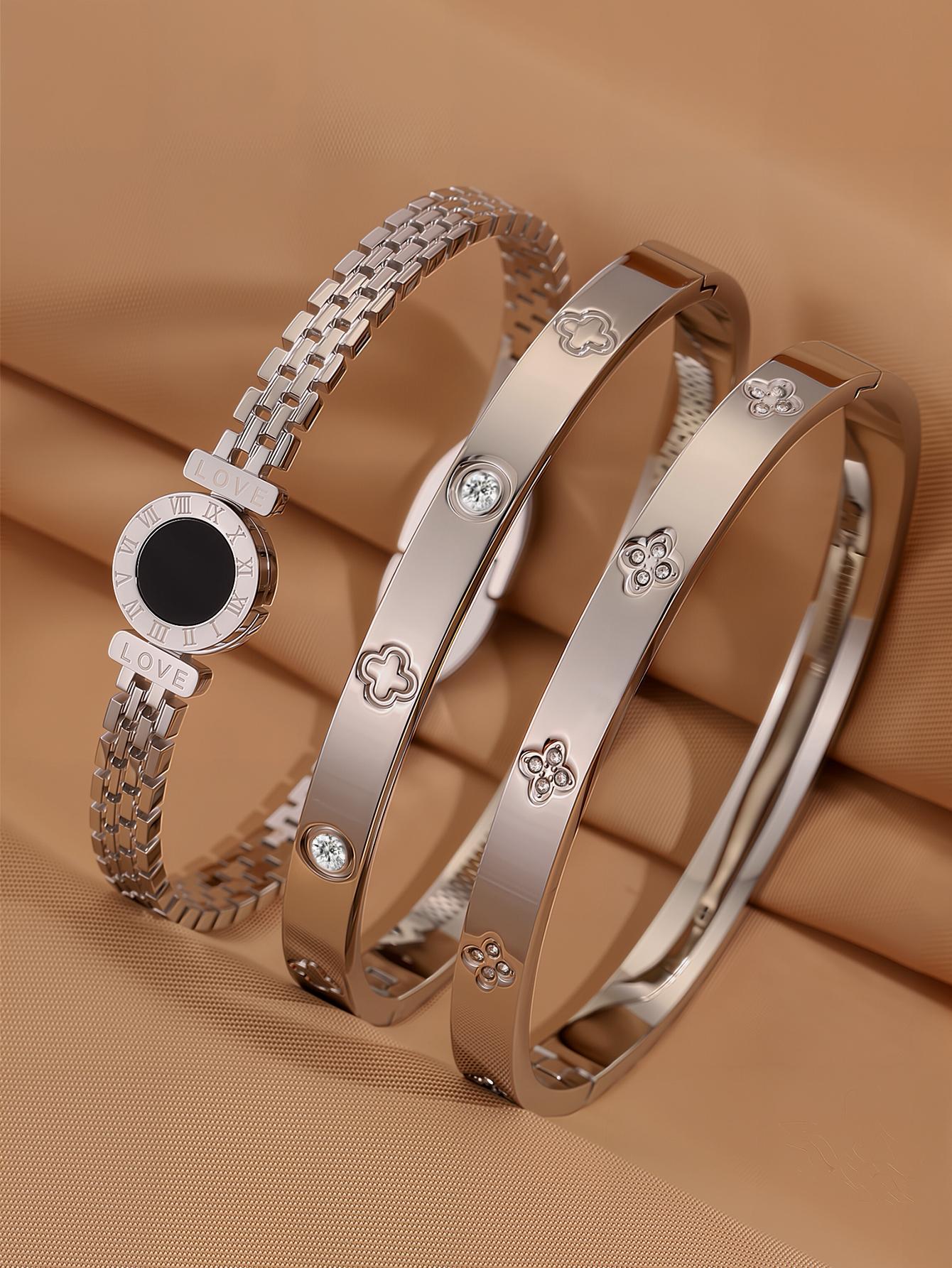 French Luxury Classic Bracelet Set, Stainless Steel Fashion Accessory, Perfect Birthday Gift & Vacation Wear, Casual Style