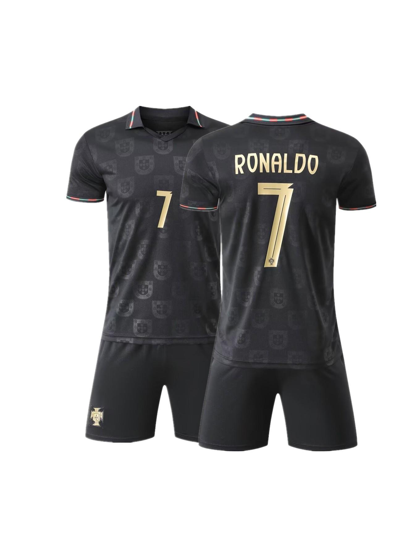 Sports Set, Breathable Portugal Ronaldo Football Jersey Fan Shirt Training Suit, Casual Short Sleeve and Shorts, All Seasons