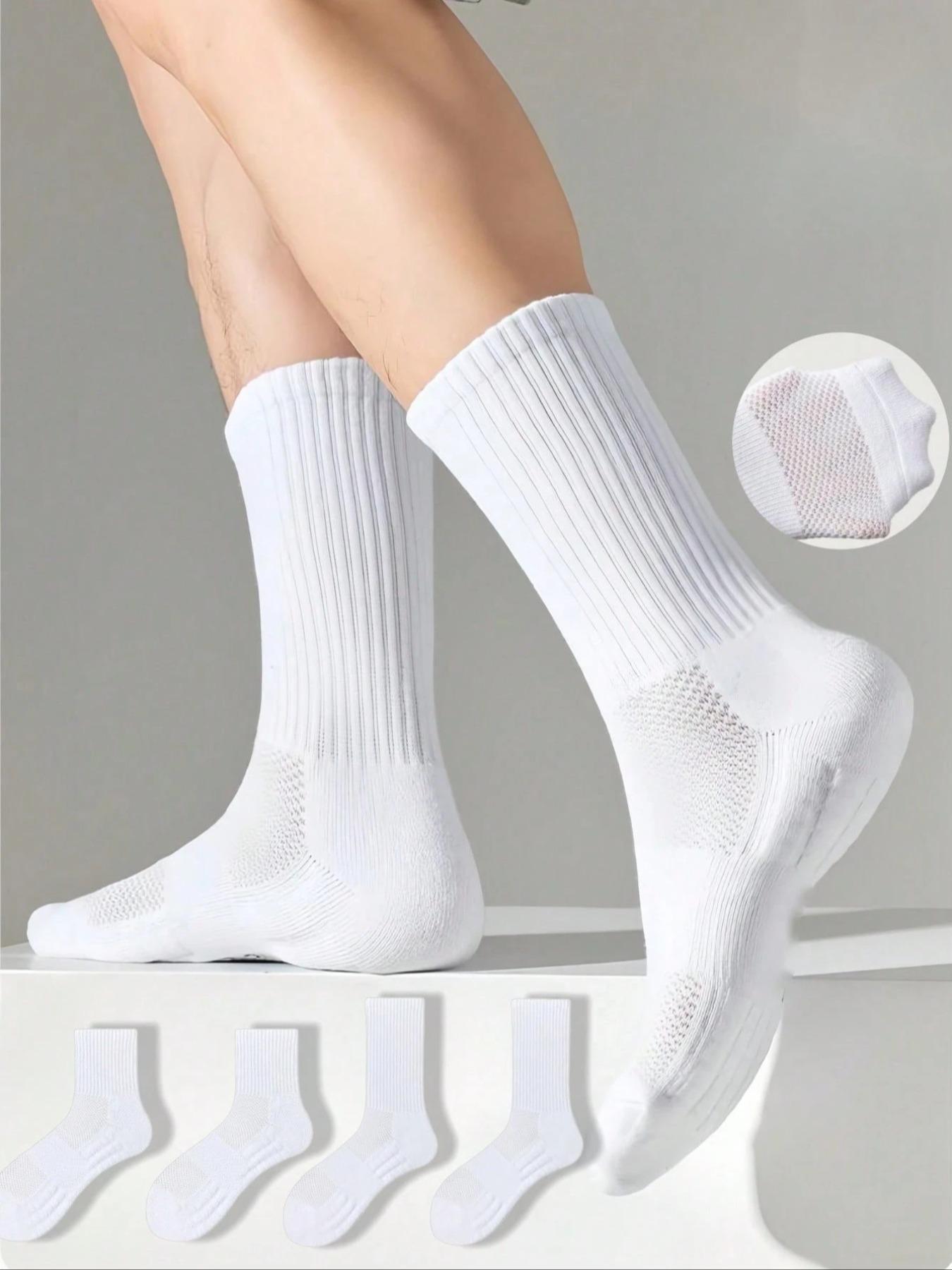 Men's Crew Socks, Thick Towel Fabric Cushioned Moisture-Wicking Mid-Calf Socks, Unisex Breathable Mesh Summer Sports Socks