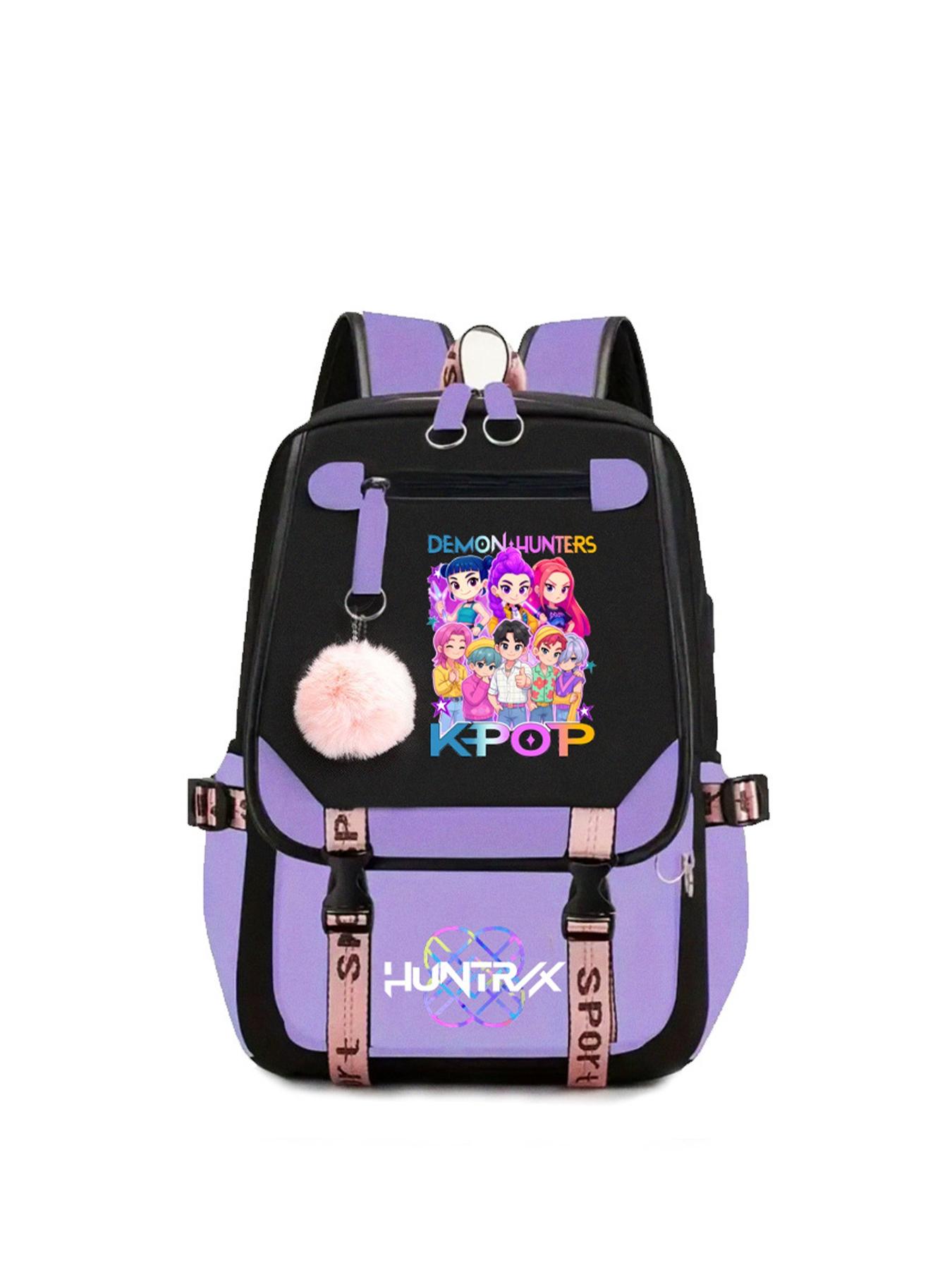 1pc  Women's backpack with color blocking and contrasting buckle, kpop girl group print, fashionable and versatile, casual and simple, suitable for students to go to school, campus, work, commuting, shopping, women's backpack, Trendy backpack
