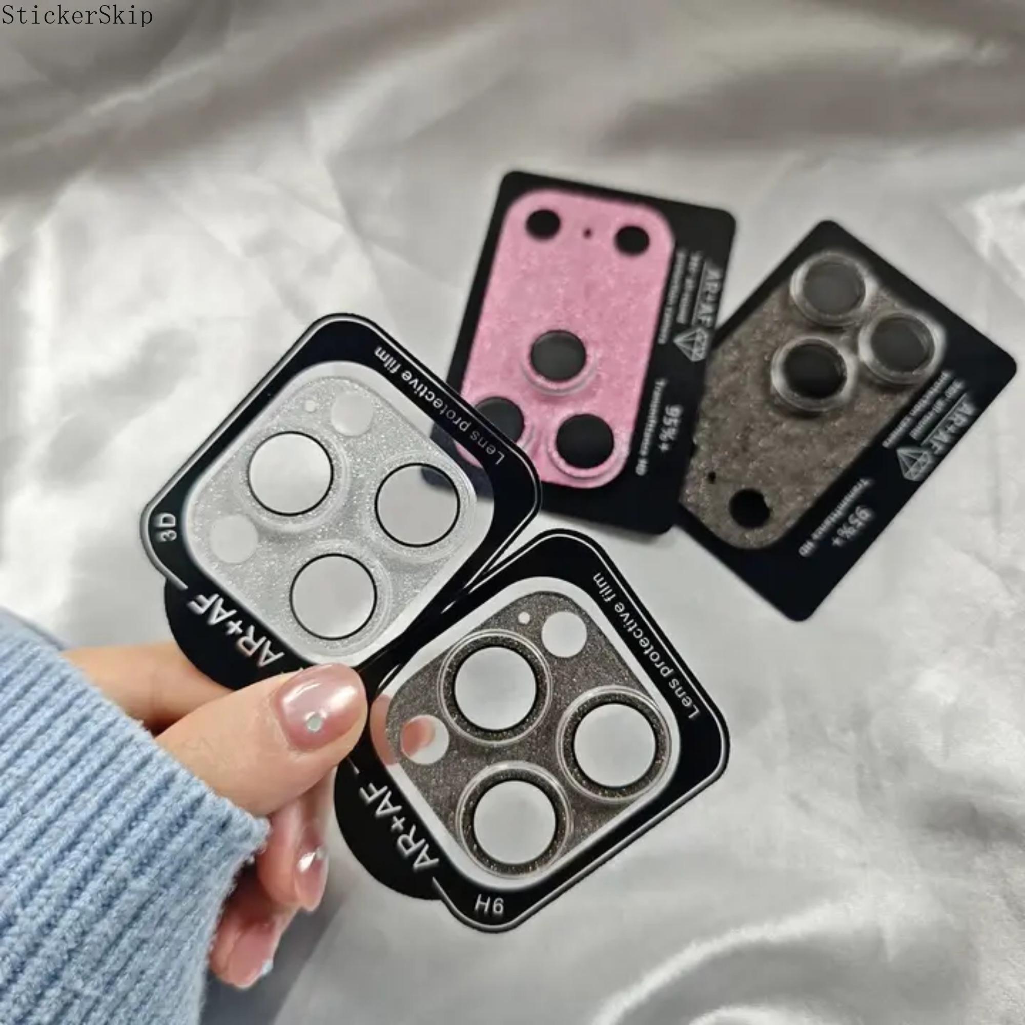 2026 Glitter Camera Lens Protector, Tempered Glass Lens Cover for iPhone 14/15/16/17 Pro & Pro Max Plus, Scratch Resistant Drop Proof Strong Adhesion Rear Camera Protector