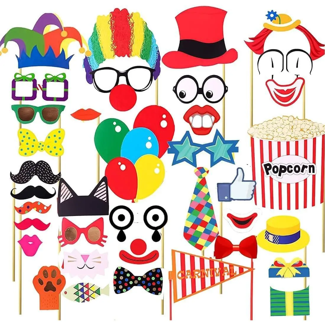36 count Circus Photo Booth Props Decorations with Sticker Funny Circus Carnival Theme Party Decorations for Birthday Christmas Halloween Party