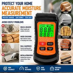 Portable Backlight Moisture Meter, Wall Wood Panel Humidity Tester, Ideal for Home Renovation, Carpentry, Industrial Use