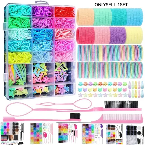Colorful Hair Ties Set for Girls, Includes Hair Bows, Combs, and Hair Loop Styling Tool, Complete Hair Accessories Kit, Hair Accessories Sets