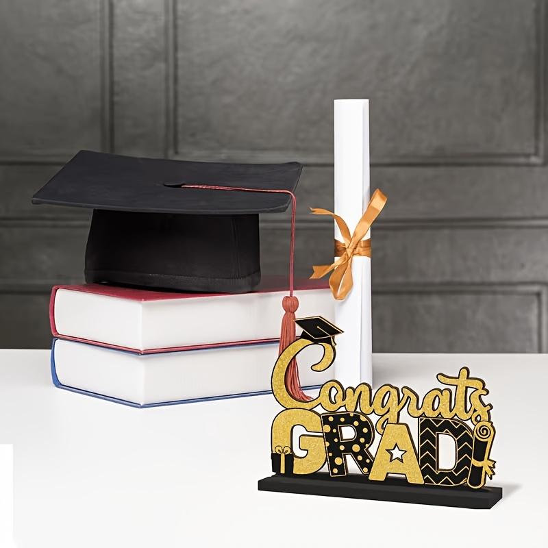 2D Graduation Table Sign, and, Wooden Base, Centerpiece Decor, Suitable for Desk Shelf, Fireplace Shelf, Party Supplies