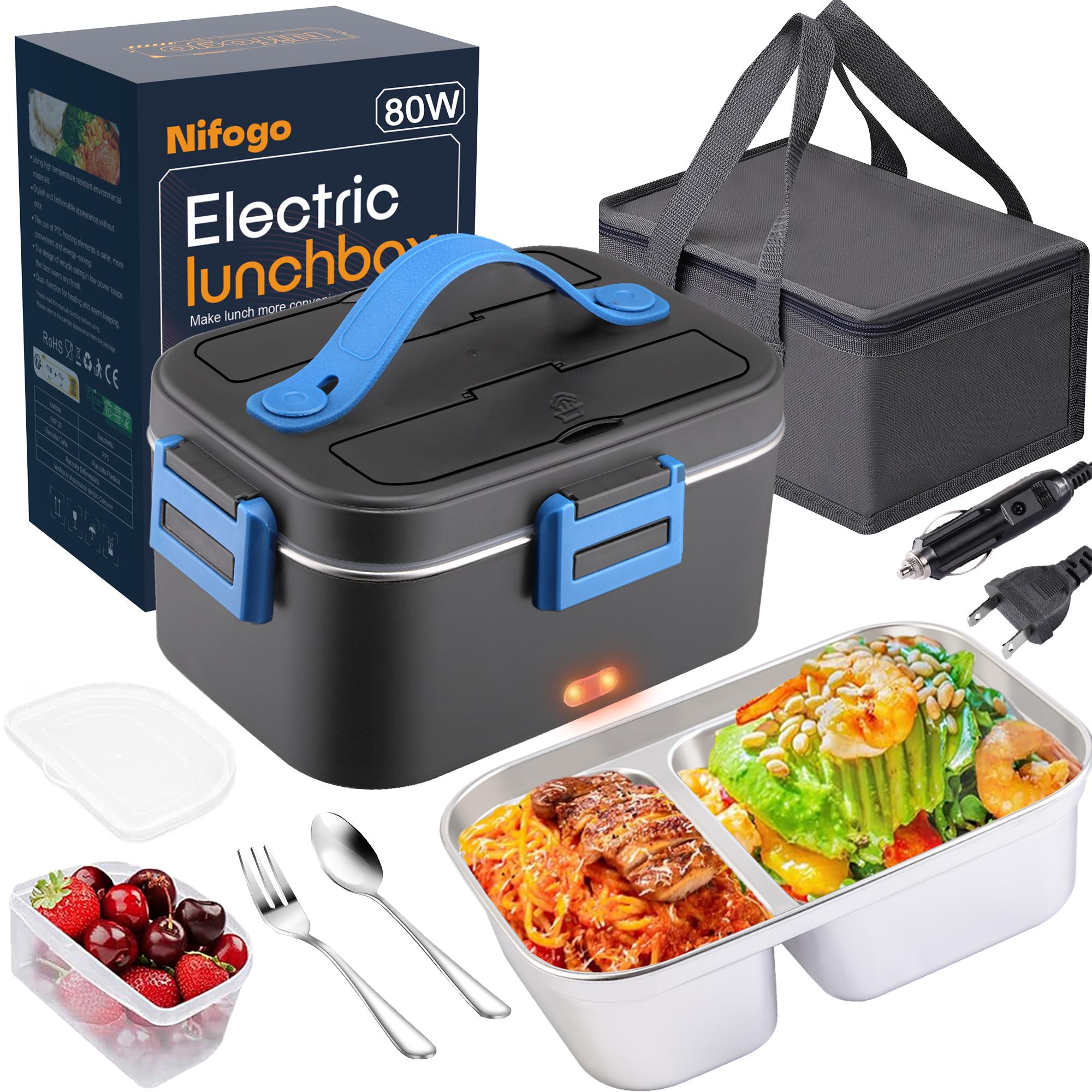 Electric Lunch Box Food Heater for Adults, Heated Lunch Box 12V/24V/110V Portable Food Warmer for Car/Truck/Office 1.8L Removab，dealsforyoudaysle Stainless Steel Container with Fork Spoon and Bag,dealsforyoudays