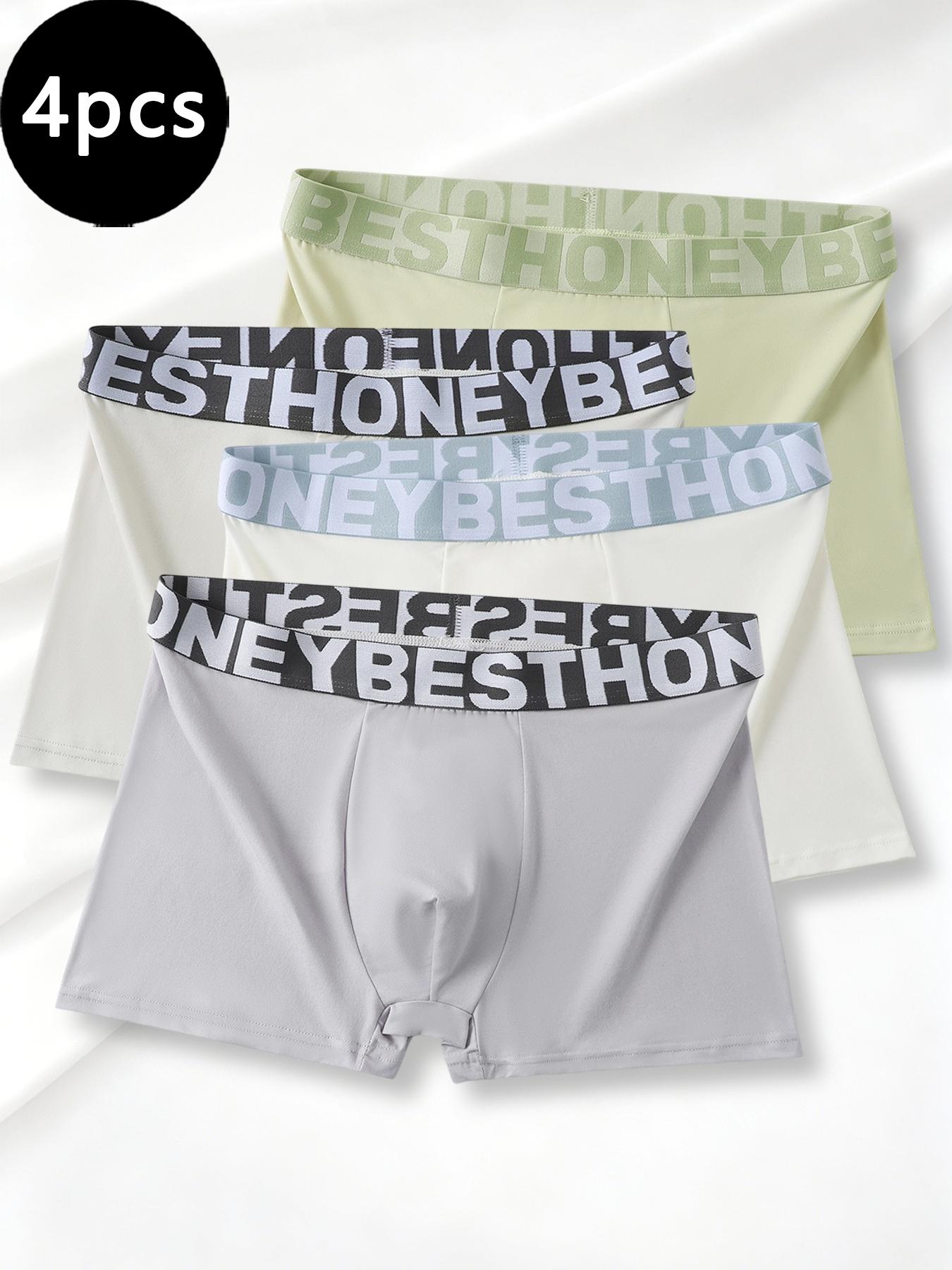 4Pcs Men's Summer Light Color Long Boxer Briefs, Cool Breathable Ice Silk Underwear